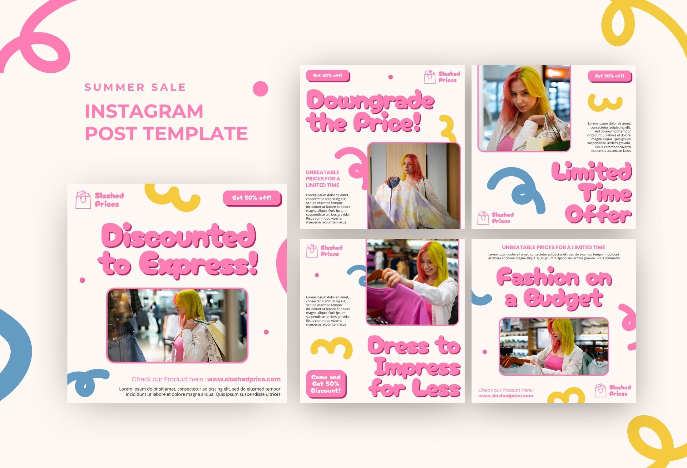 Pink And Yellow Modern Fashion Sale Instagram Post Template