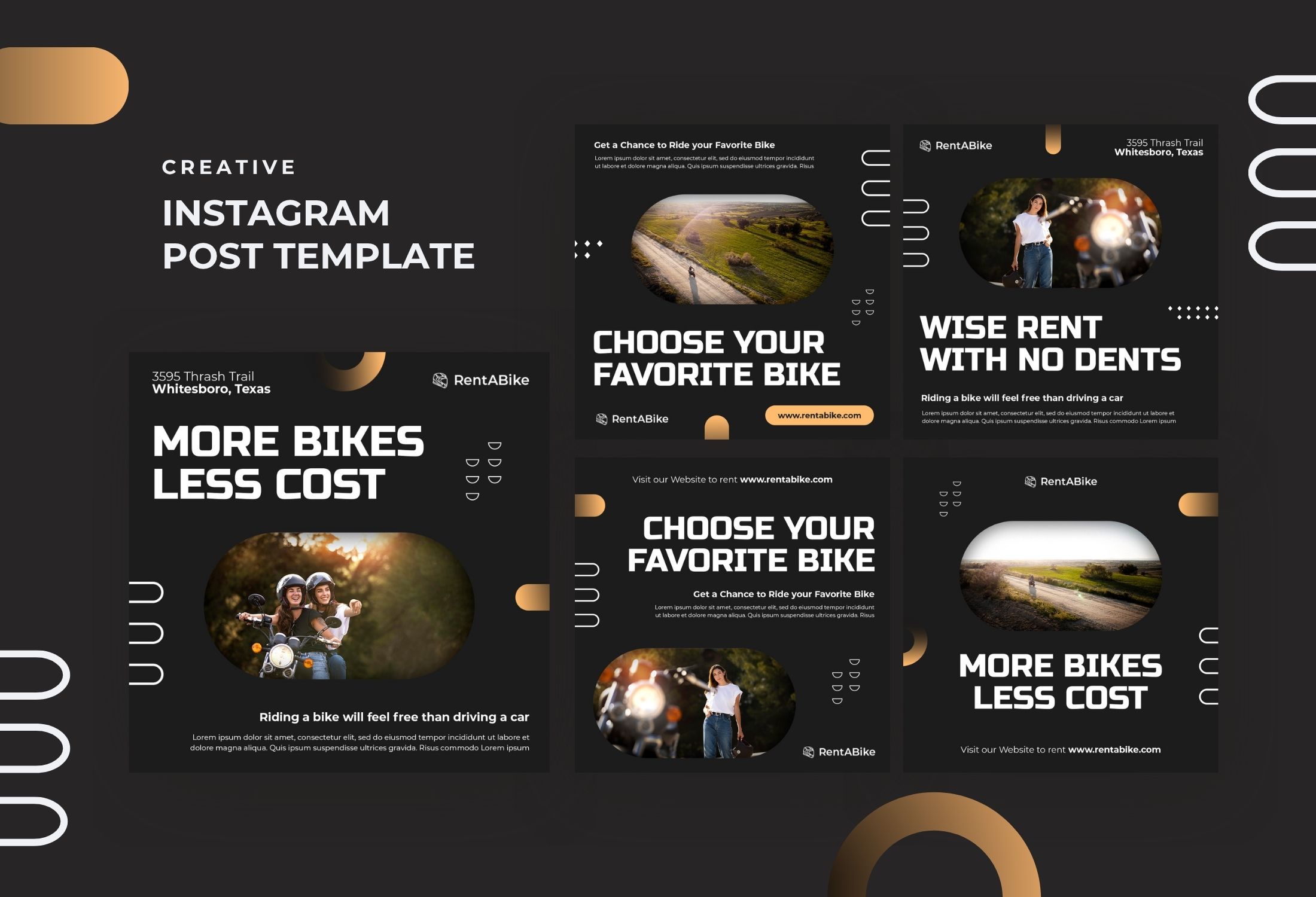 Black And Gold Creative Bike Rental Instagram Post Template