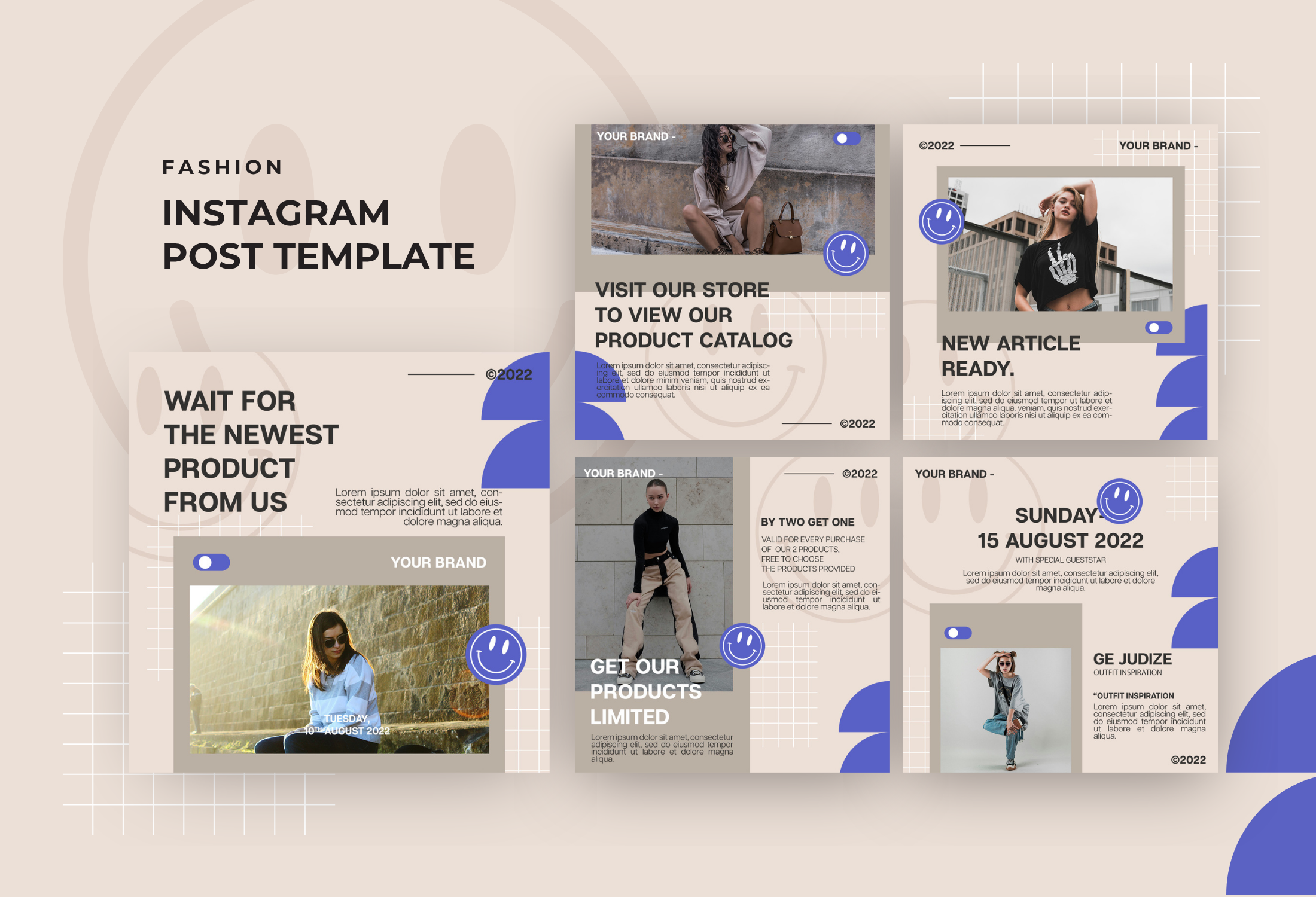 Beige And Blue Modern Fashion Promo Instagram Post Template