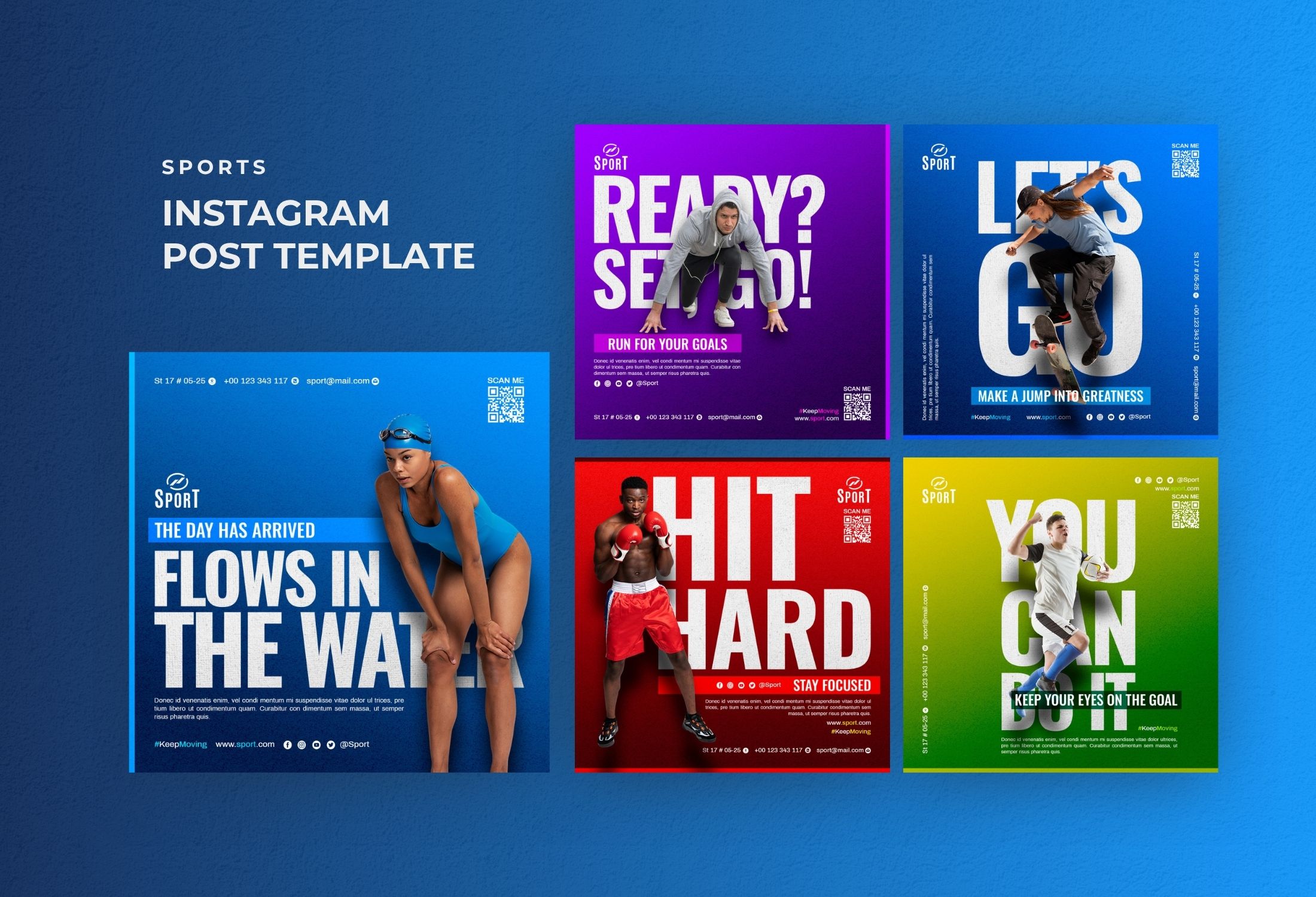 Blue And Red Bold Sports Motivation Instagram Post Template