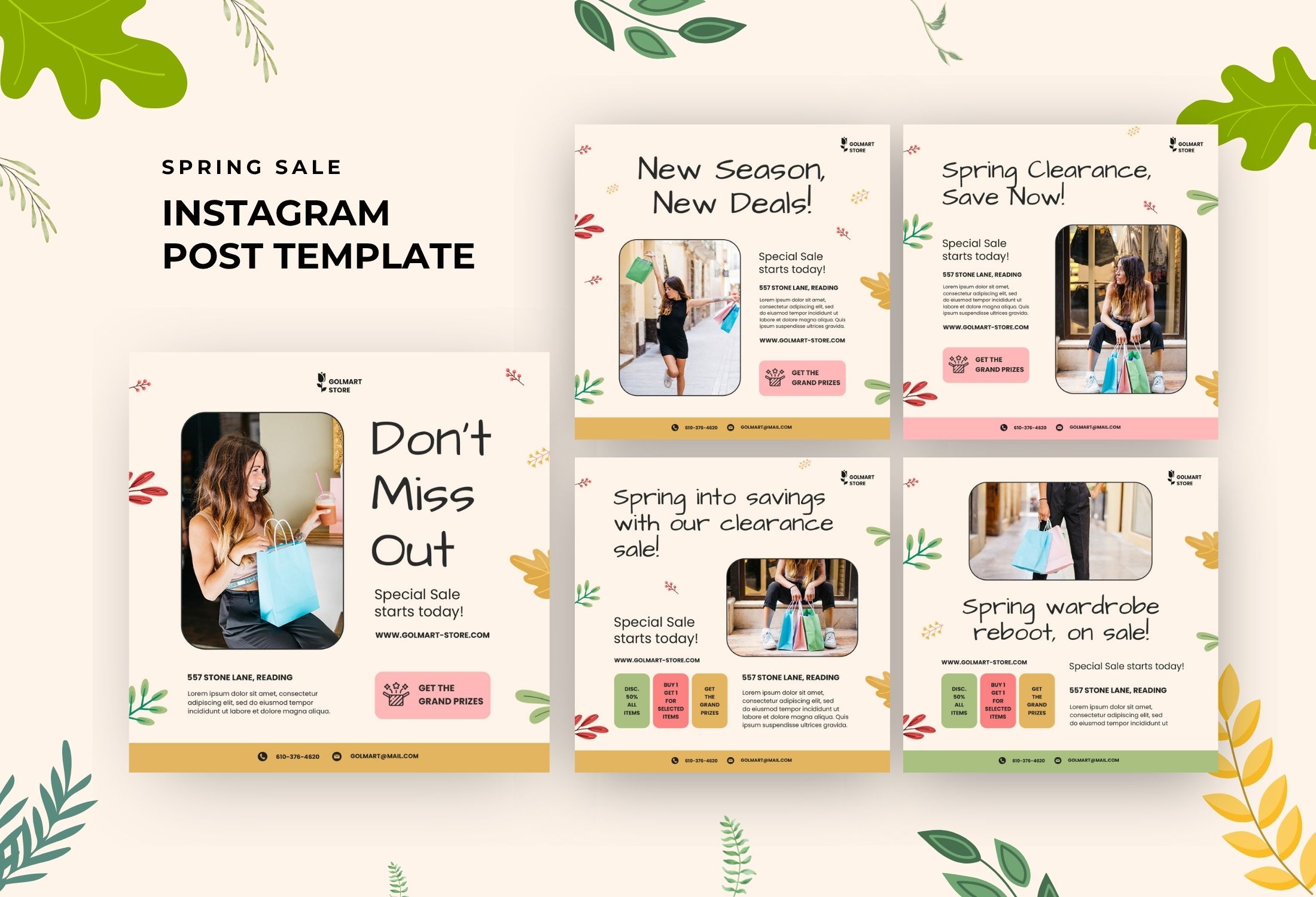 Beige And Green Creative Spring Sale Instagram Post Template