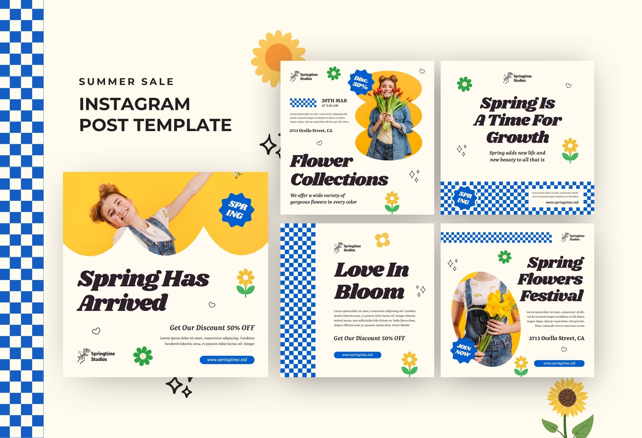Yellow And Blue Modern Spring Sale Instagram Post Template