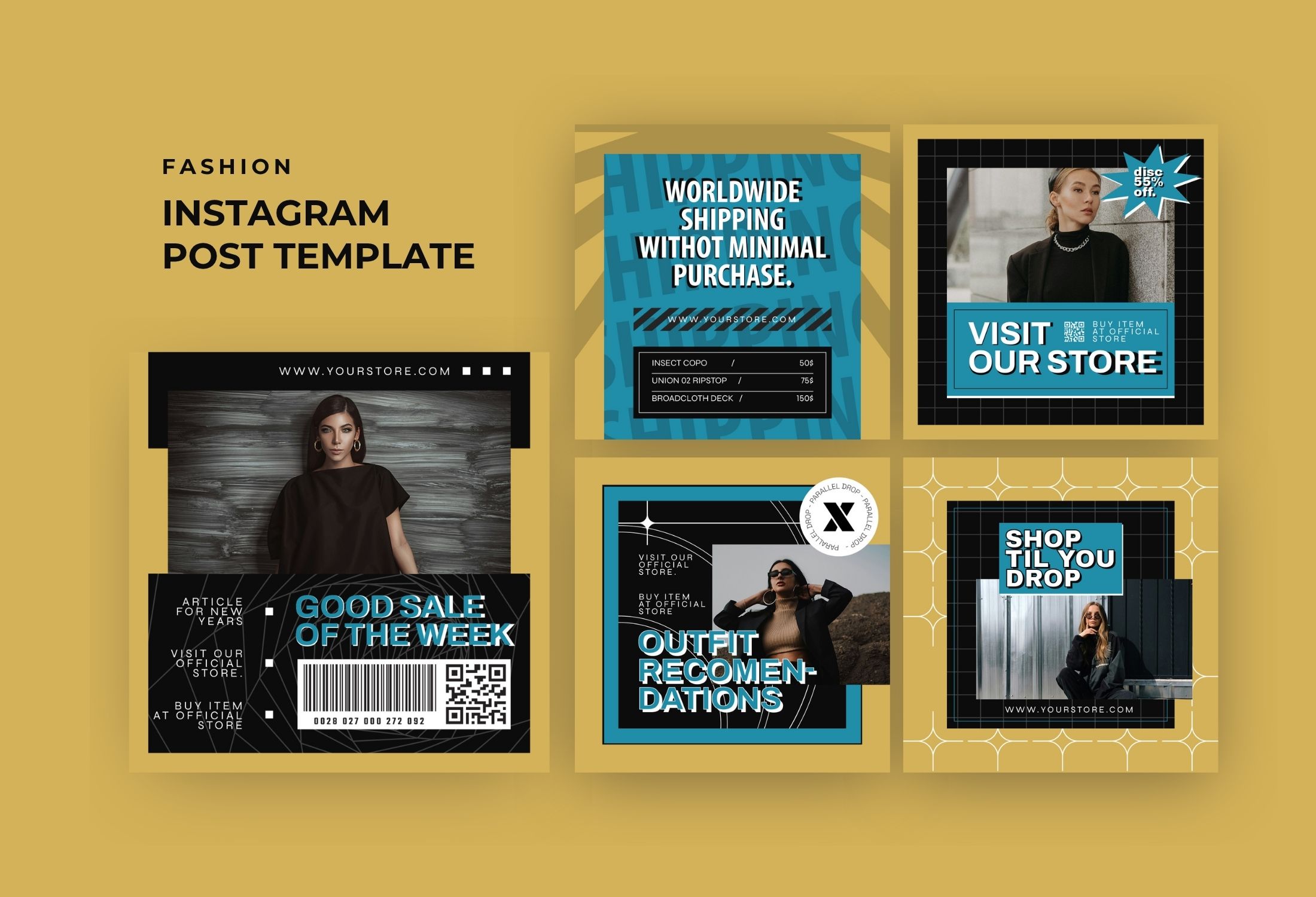 Yellow And Blue Modern Fashion Promo Instagram Post Template