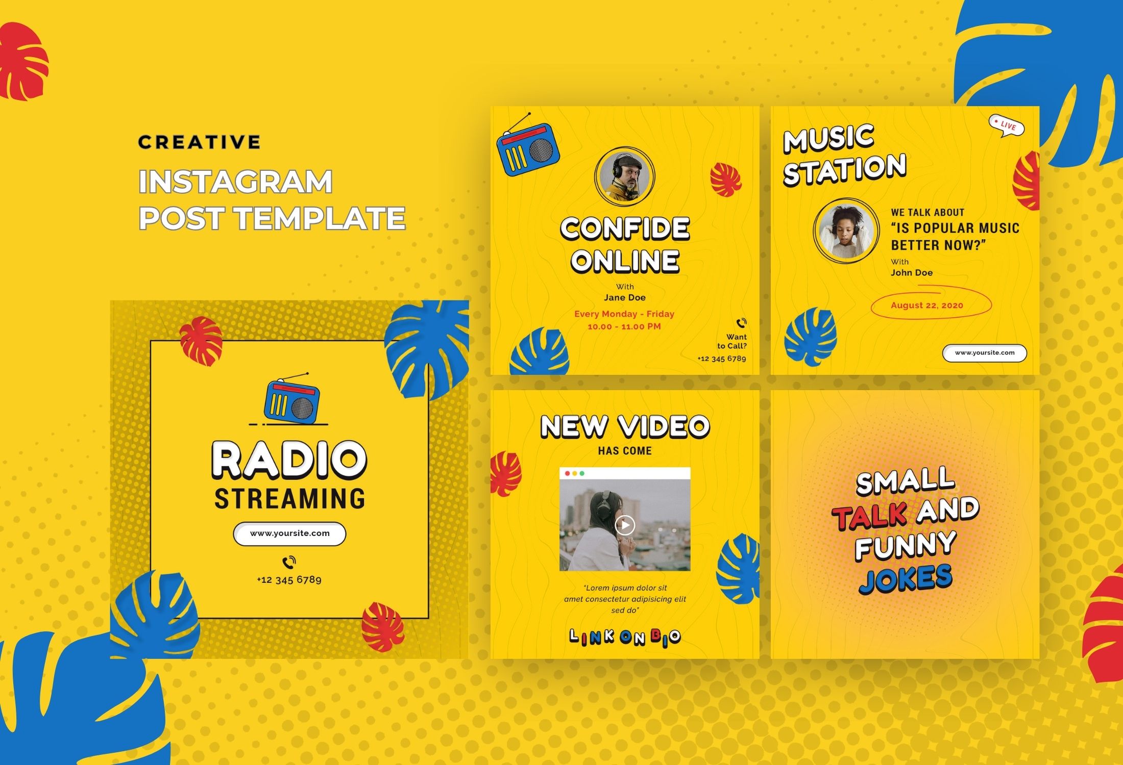 Yellow Creative Radio Streaming Instagram Post Template