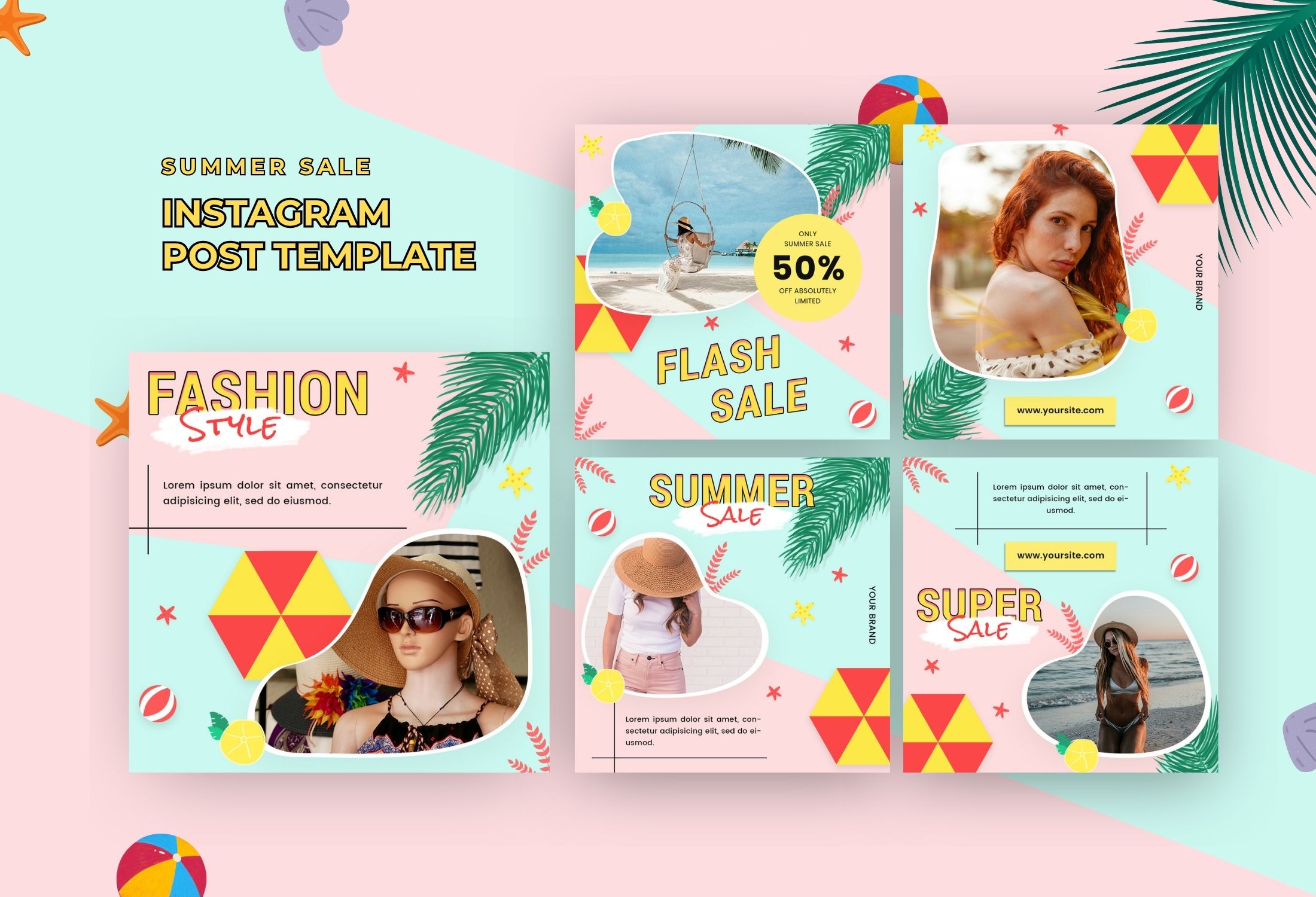 Pink And Blue Creative Summer Sale Instagram Post Template