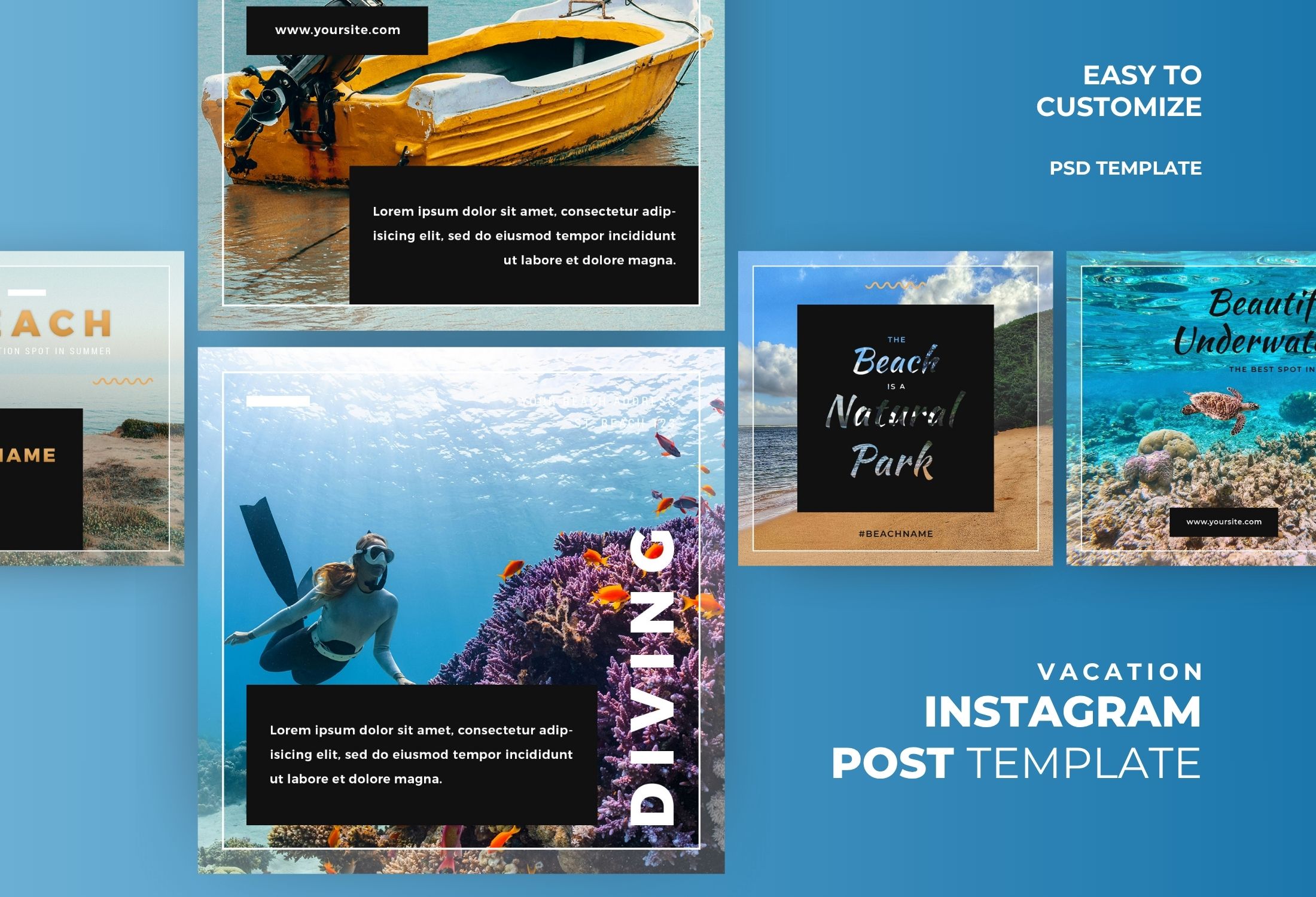 Blue And Yellow Creative Vacation Promotion Instagram Post Template