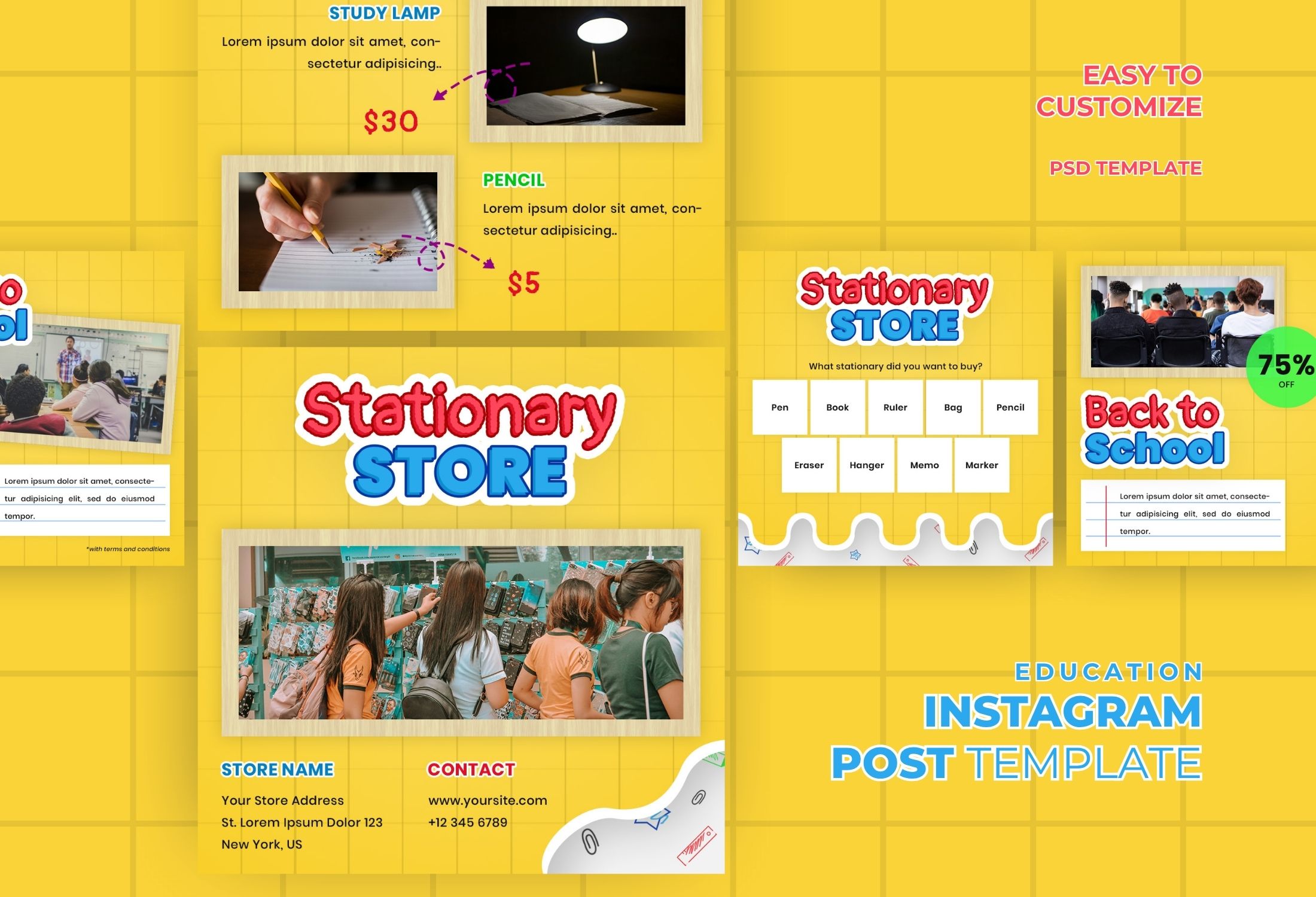 Yellow Bold Stationary Store Instagram Post Template