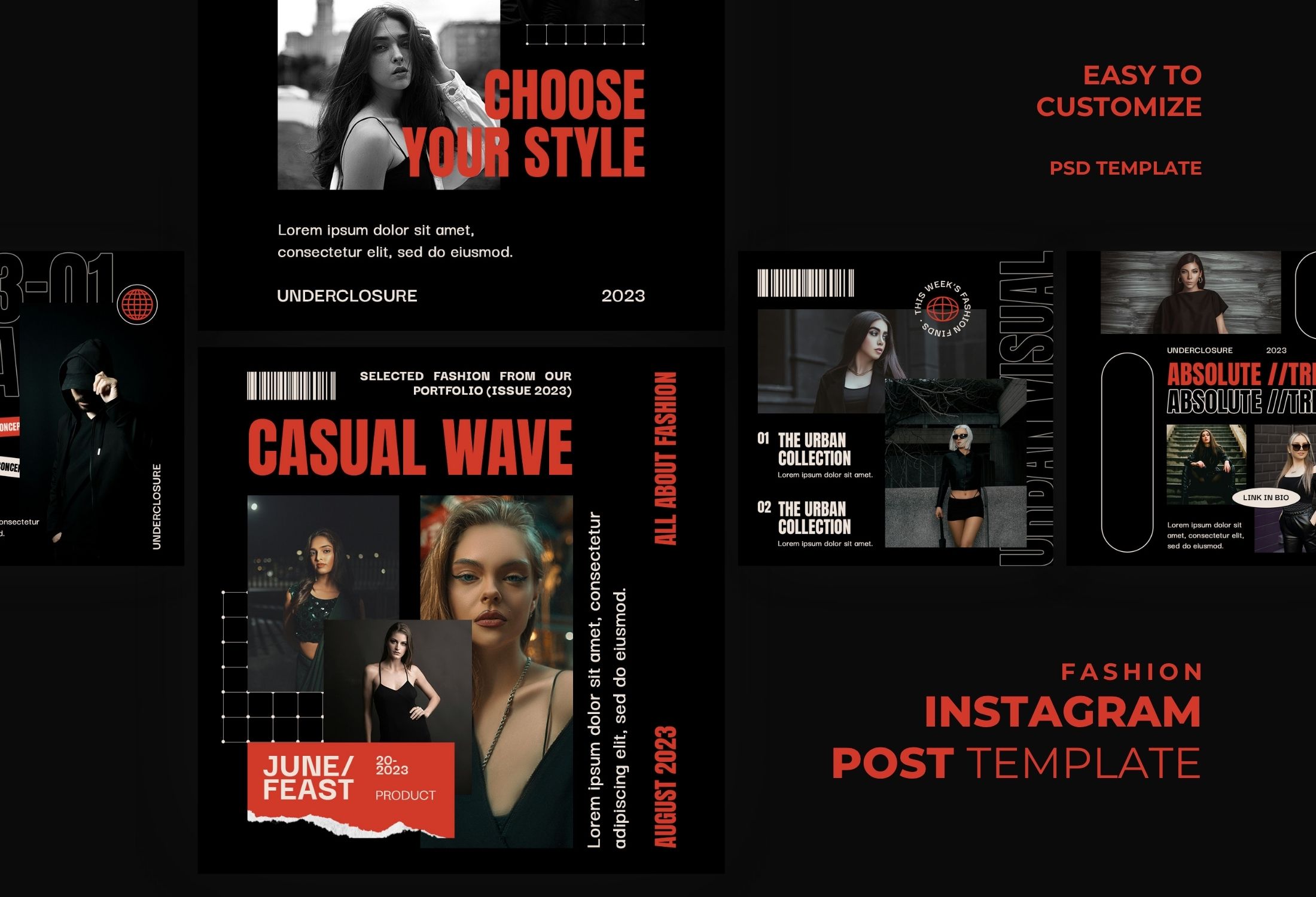 Black And Red Bold Fashion Collection Instagram Post Template