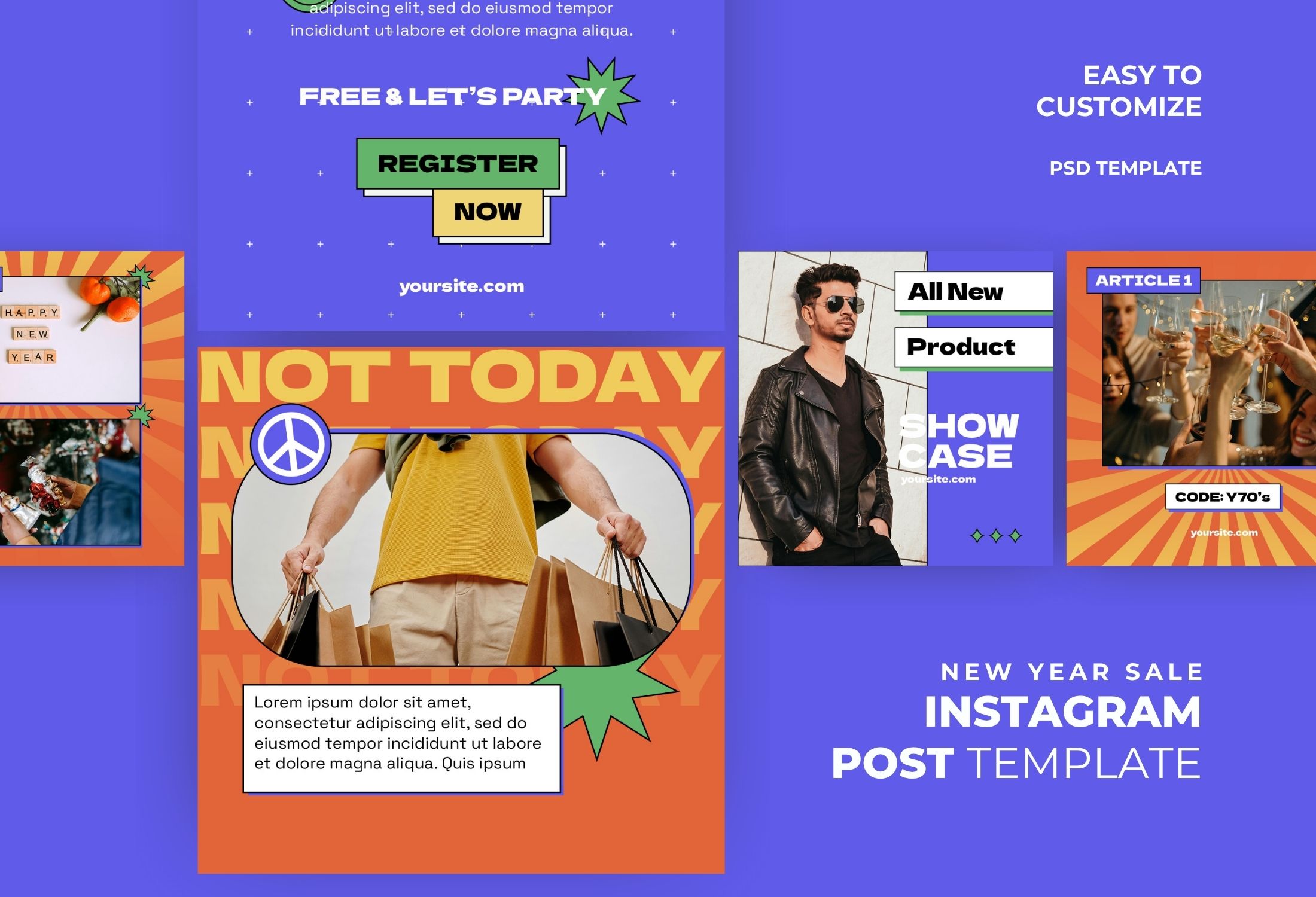 Orange And Blue Bold New Year Sale Instagram Post Template