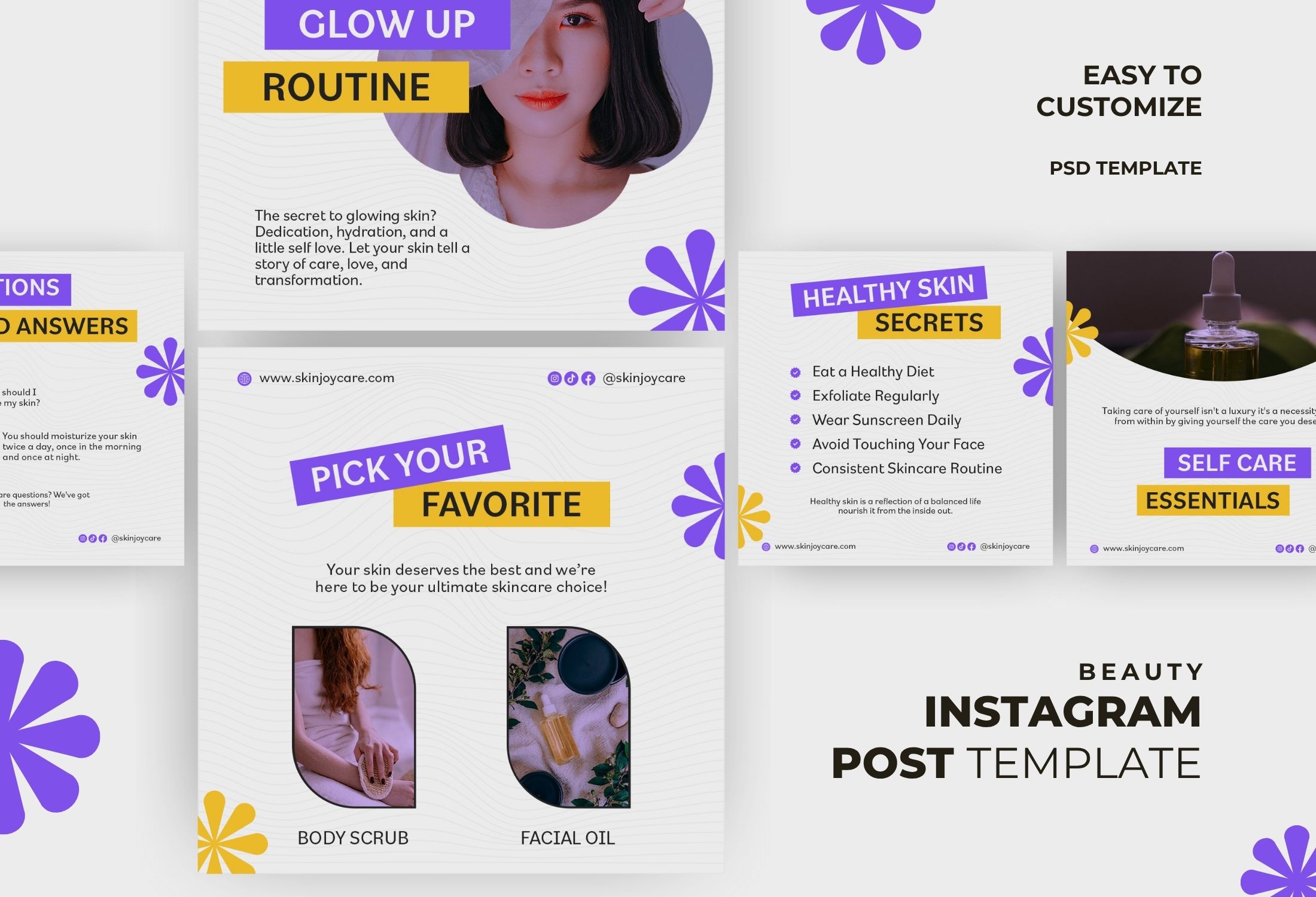 Purple And Yellow Modern Skincare Guide Instagram Post Template