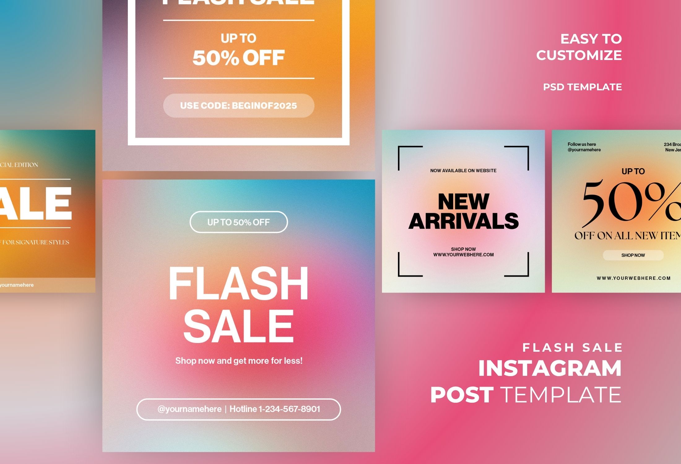 Pink And Blue Modern Sale Banner Instagram Post Template