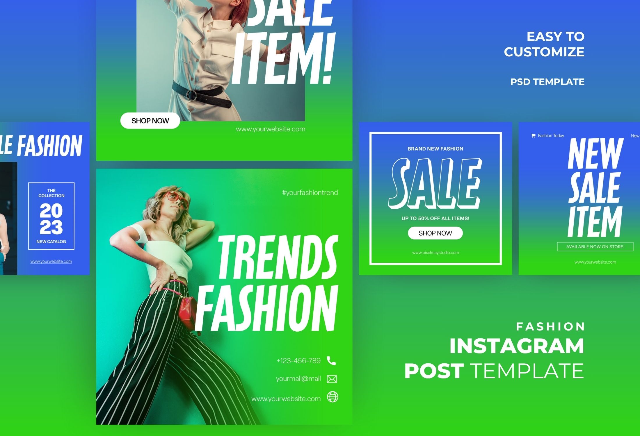 Blue And Green Bold Fashion Sale Instagram Post Template