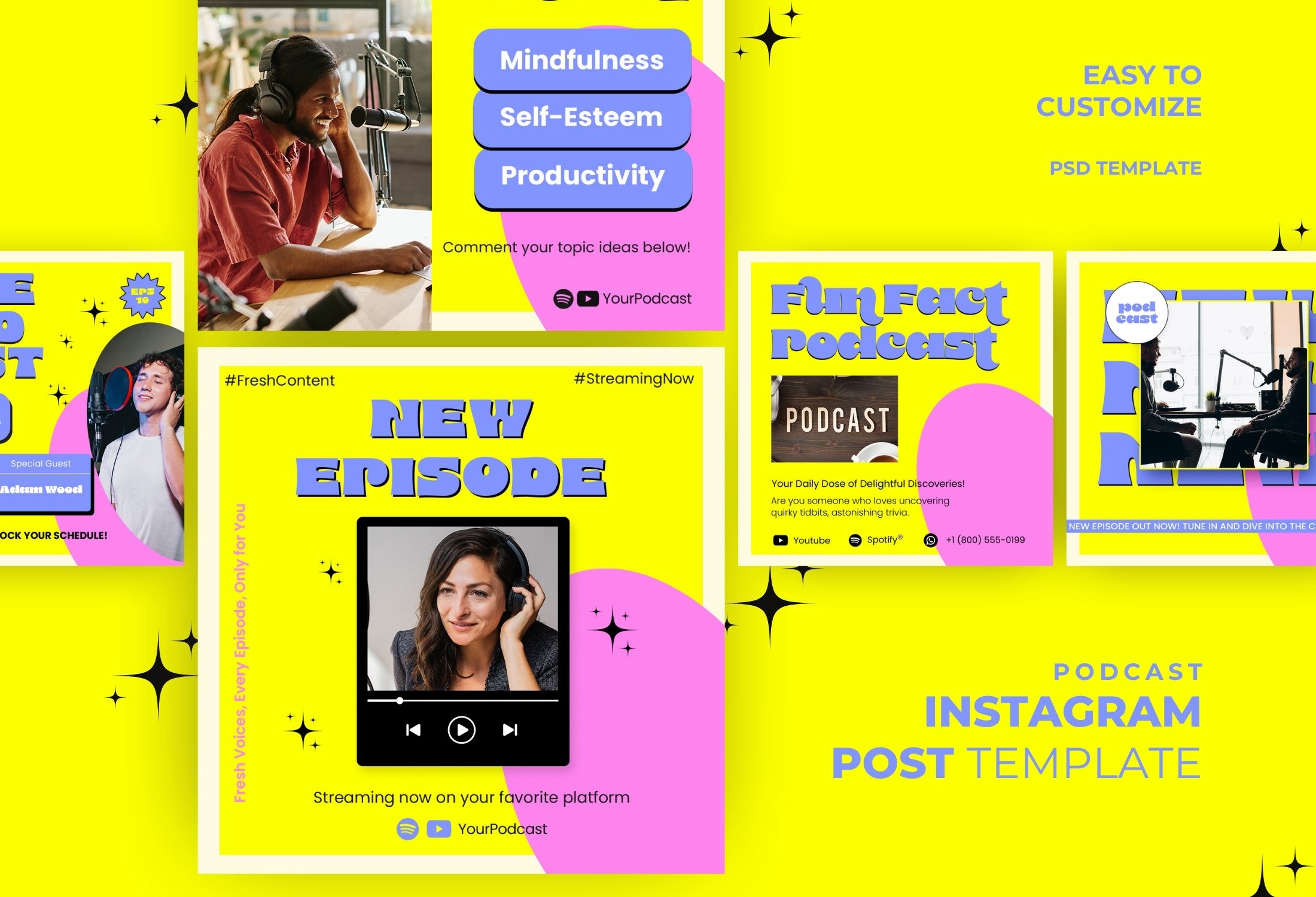 Yellow And Pink Creative Podcast Promotion Instagram Post Template