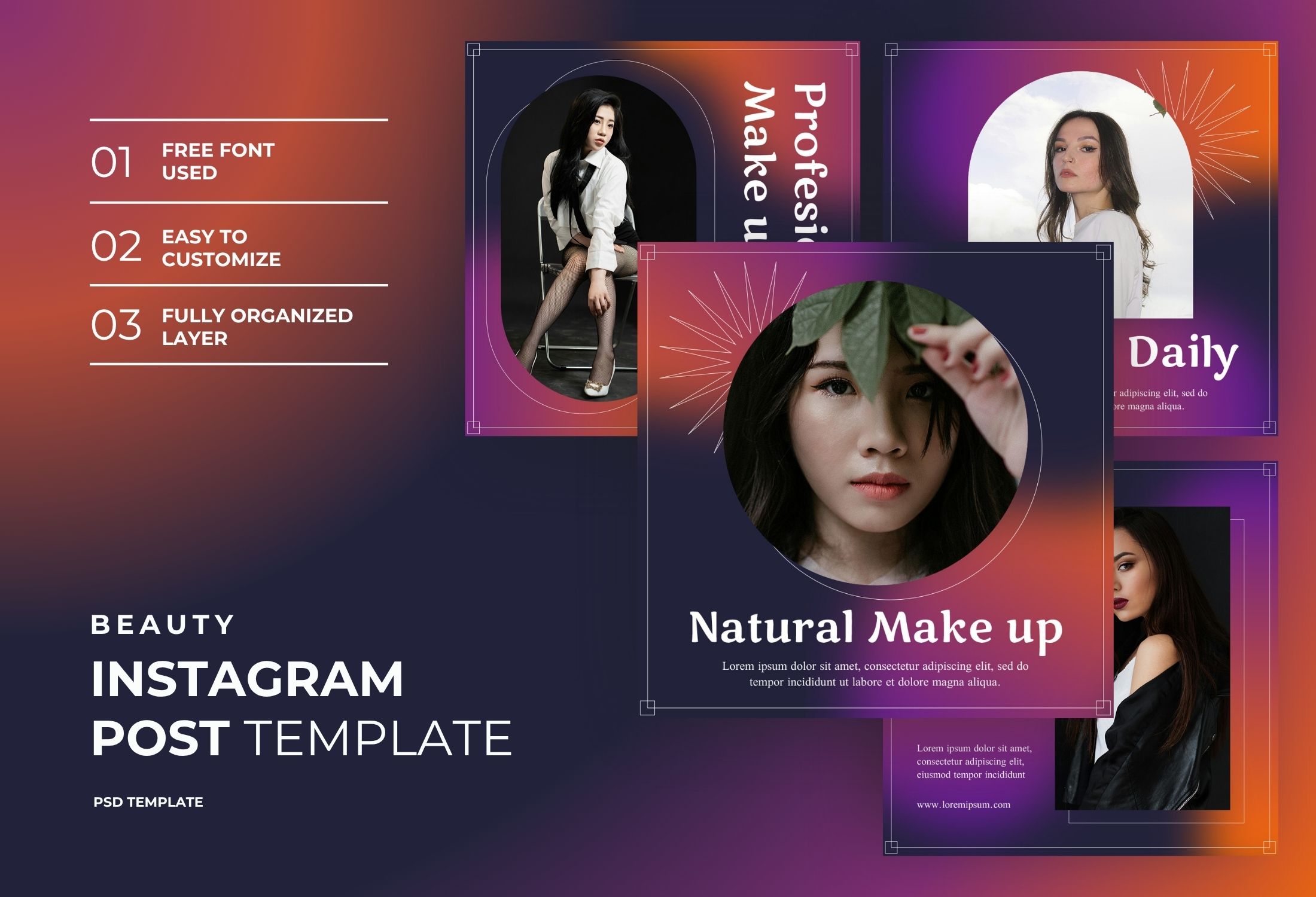 Purple And Orange Modern Beauty Campaign Instagram Post Template