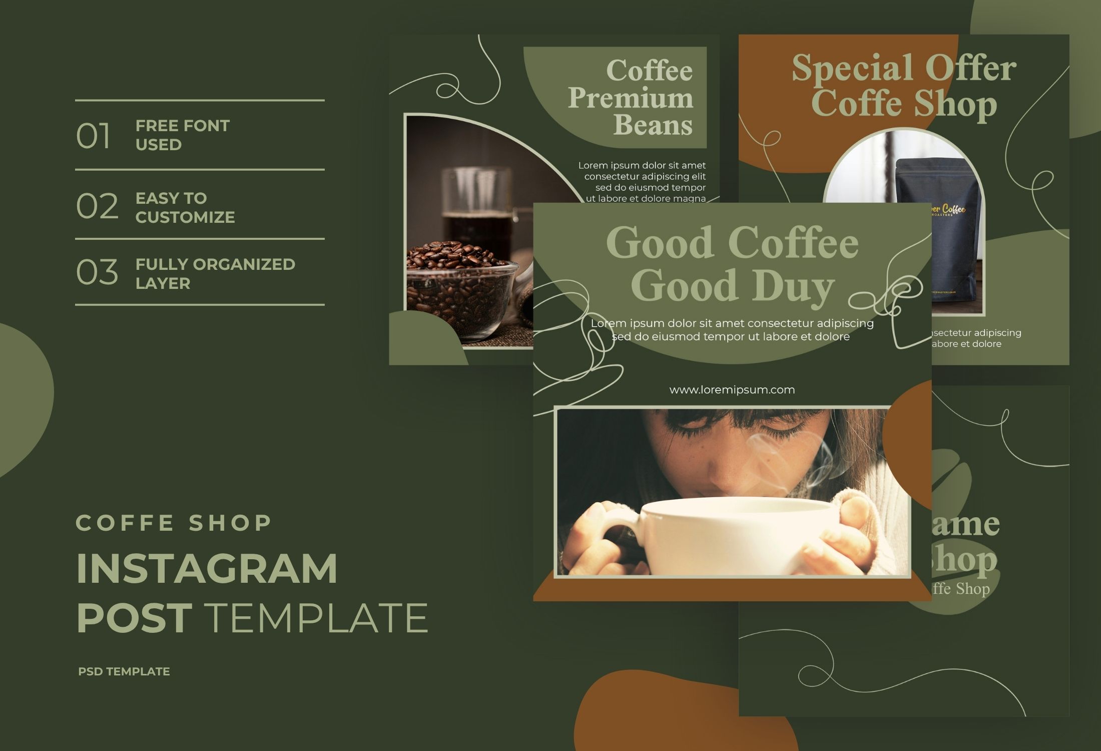 Green Modern Coffee Shop Instagram Post Template