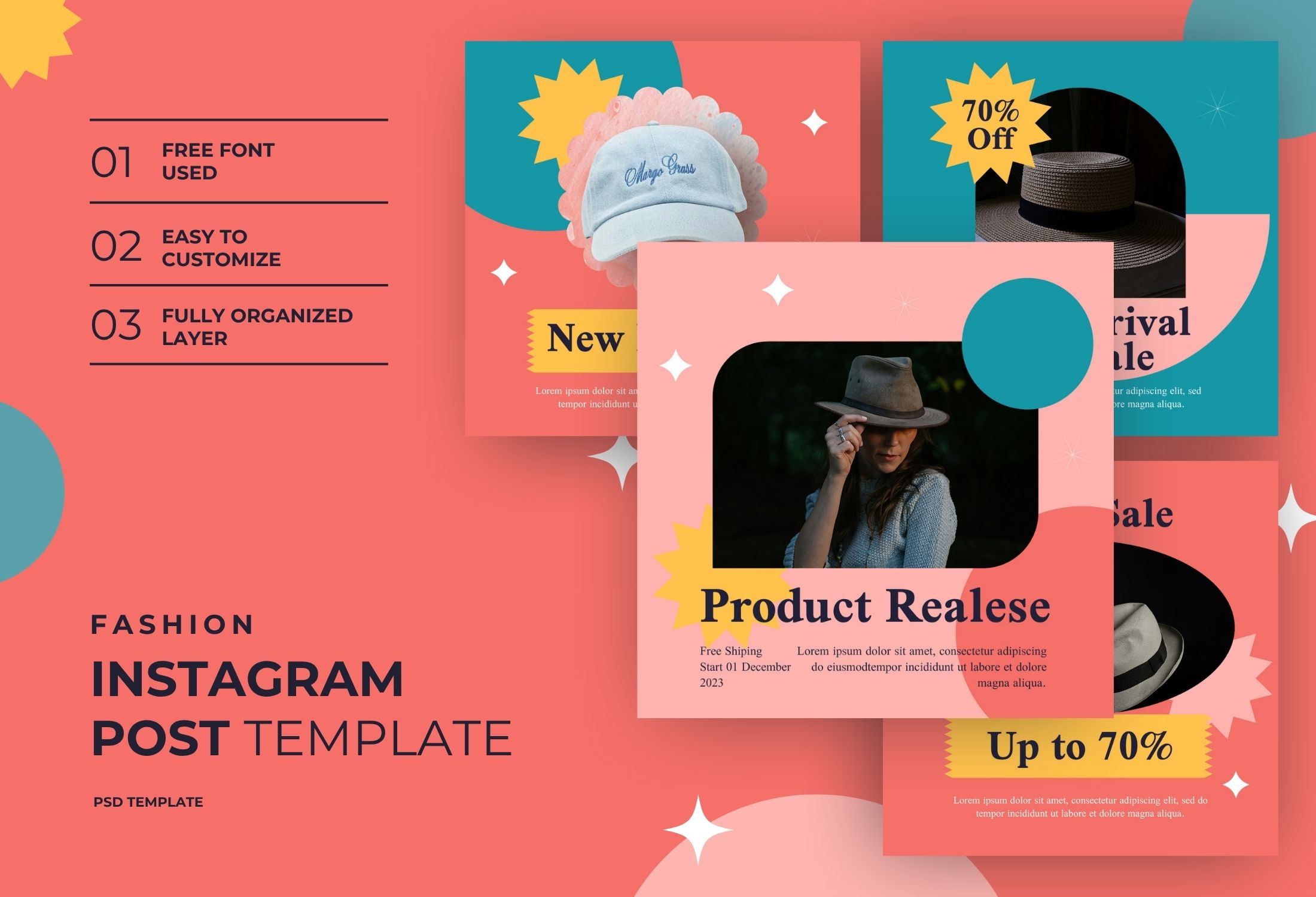Coral And Teal Creative Fashion Campaign Instagram Post Template