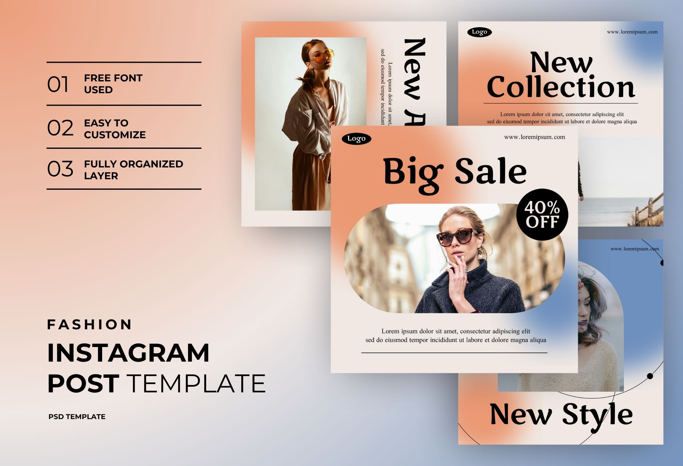 Peach And Blue Modern Fashion Collection Instagram Post Template