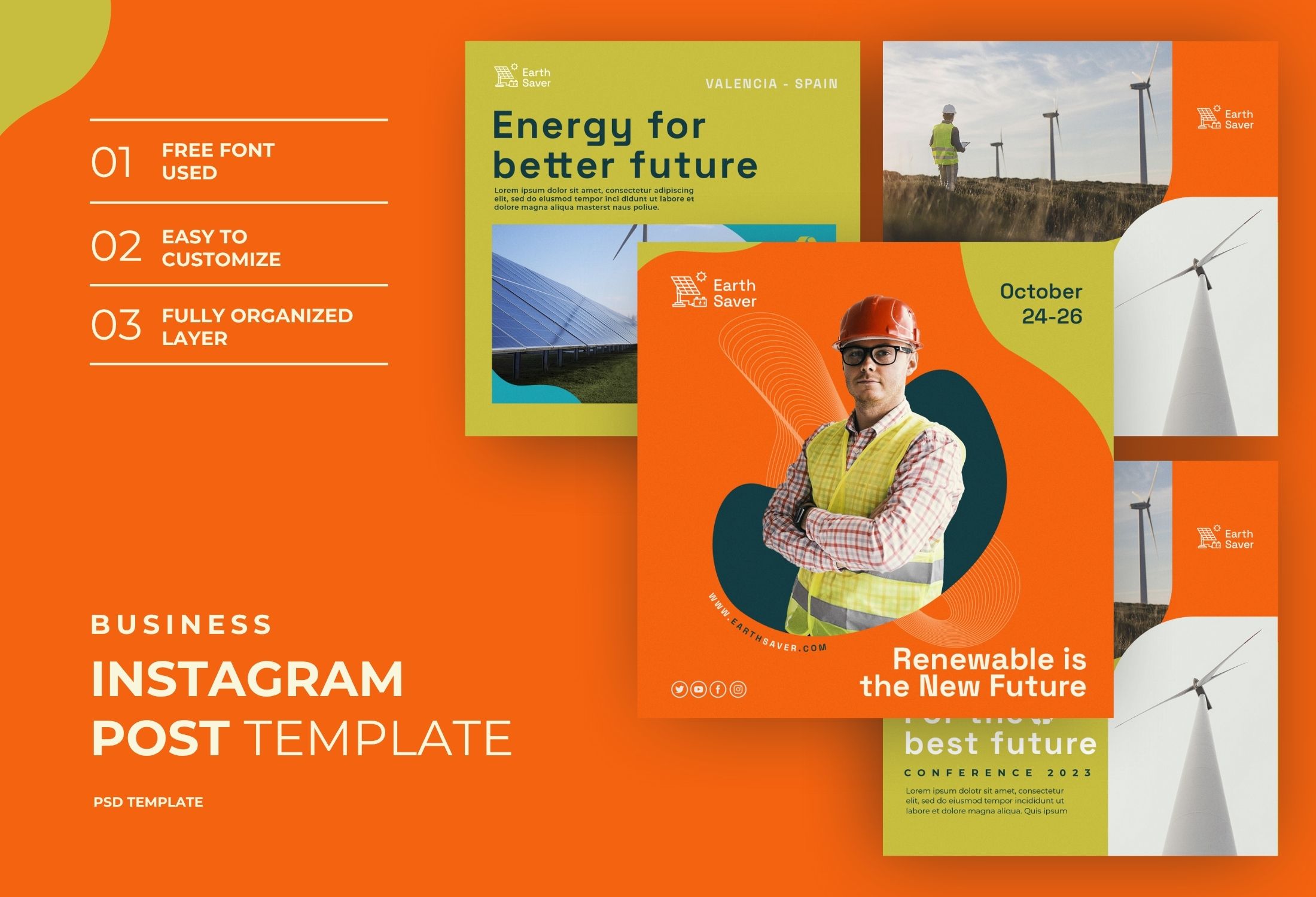 Orange Modern Renewable Energy Instagram Post Template