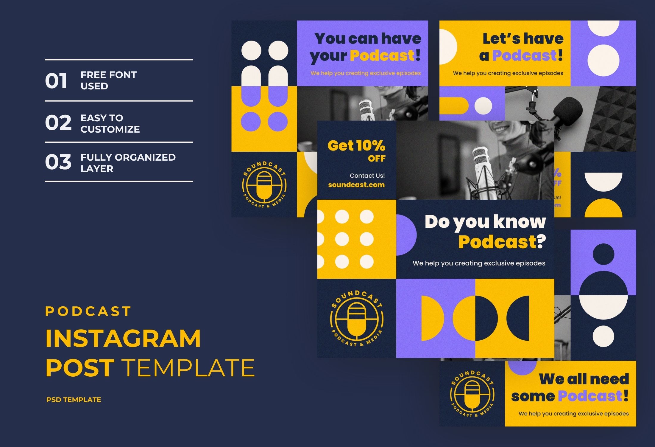 Blue And Yellow Modern Podcast Promotion Instagram Post Template