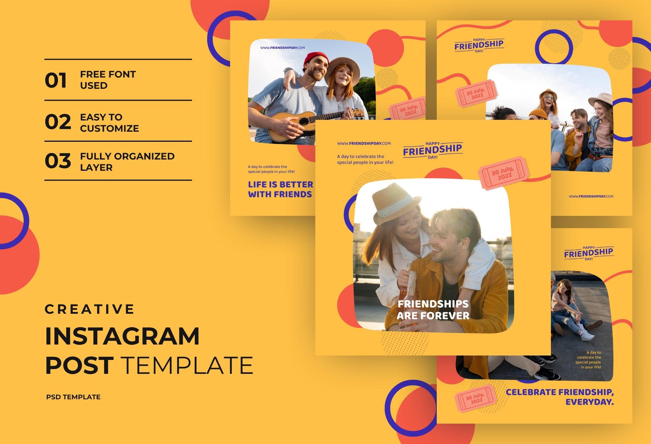 Yellow Creative Friendship Celebration Instagram Post Template