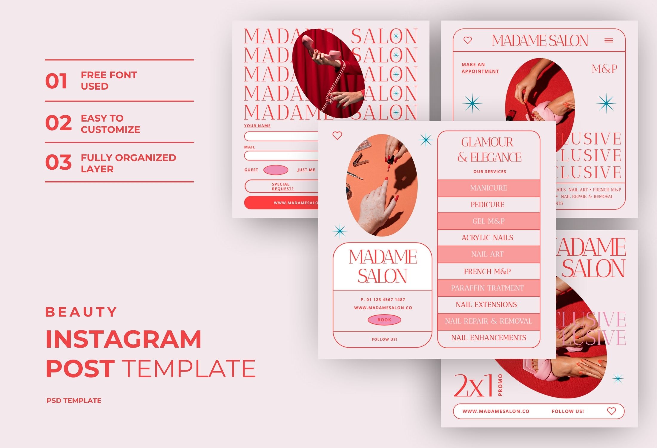 Red And Pink Elegant Beauty Services Instagram Post Template