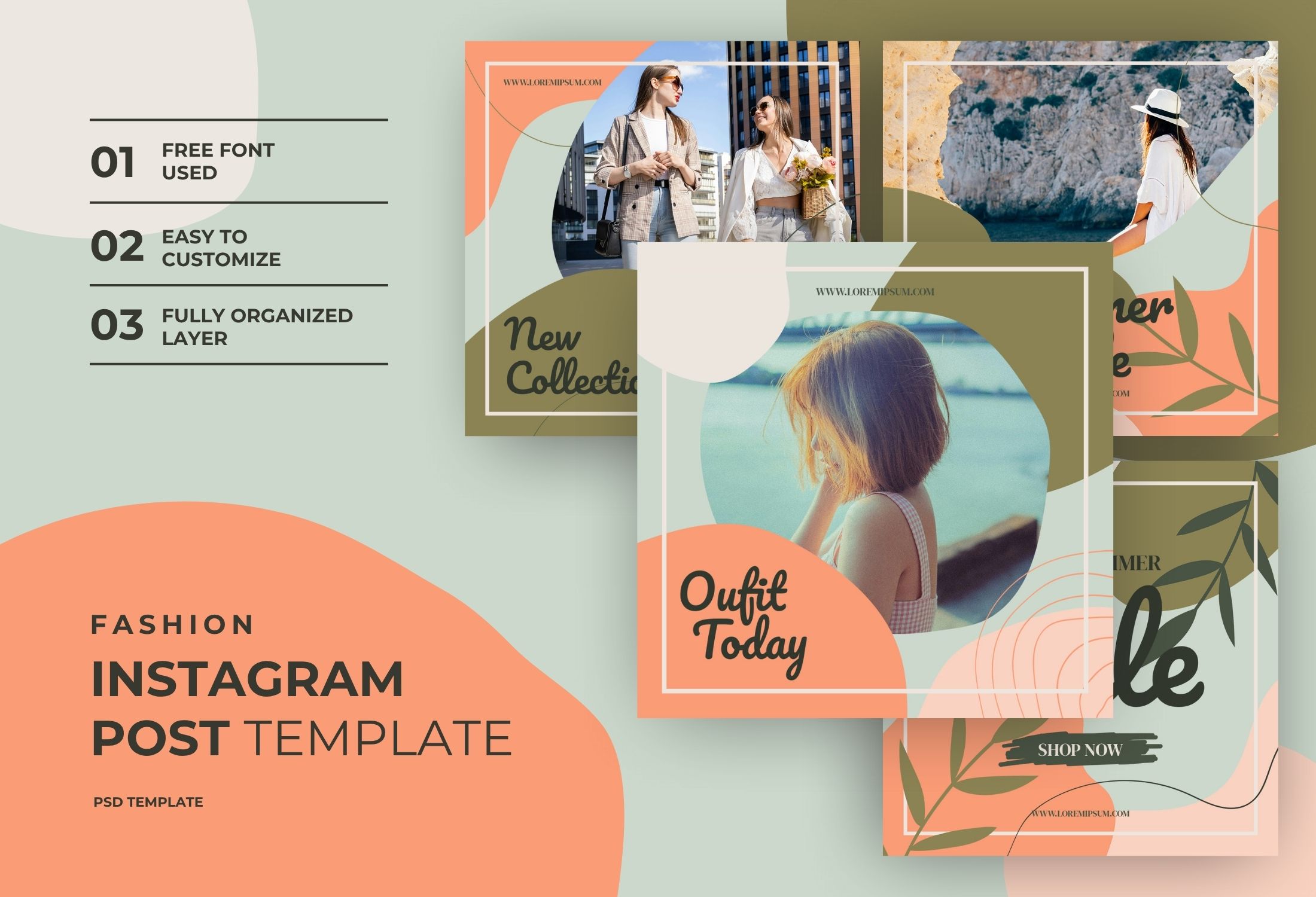 Peach And Green Modern Fashion Collection Instagram Post Template