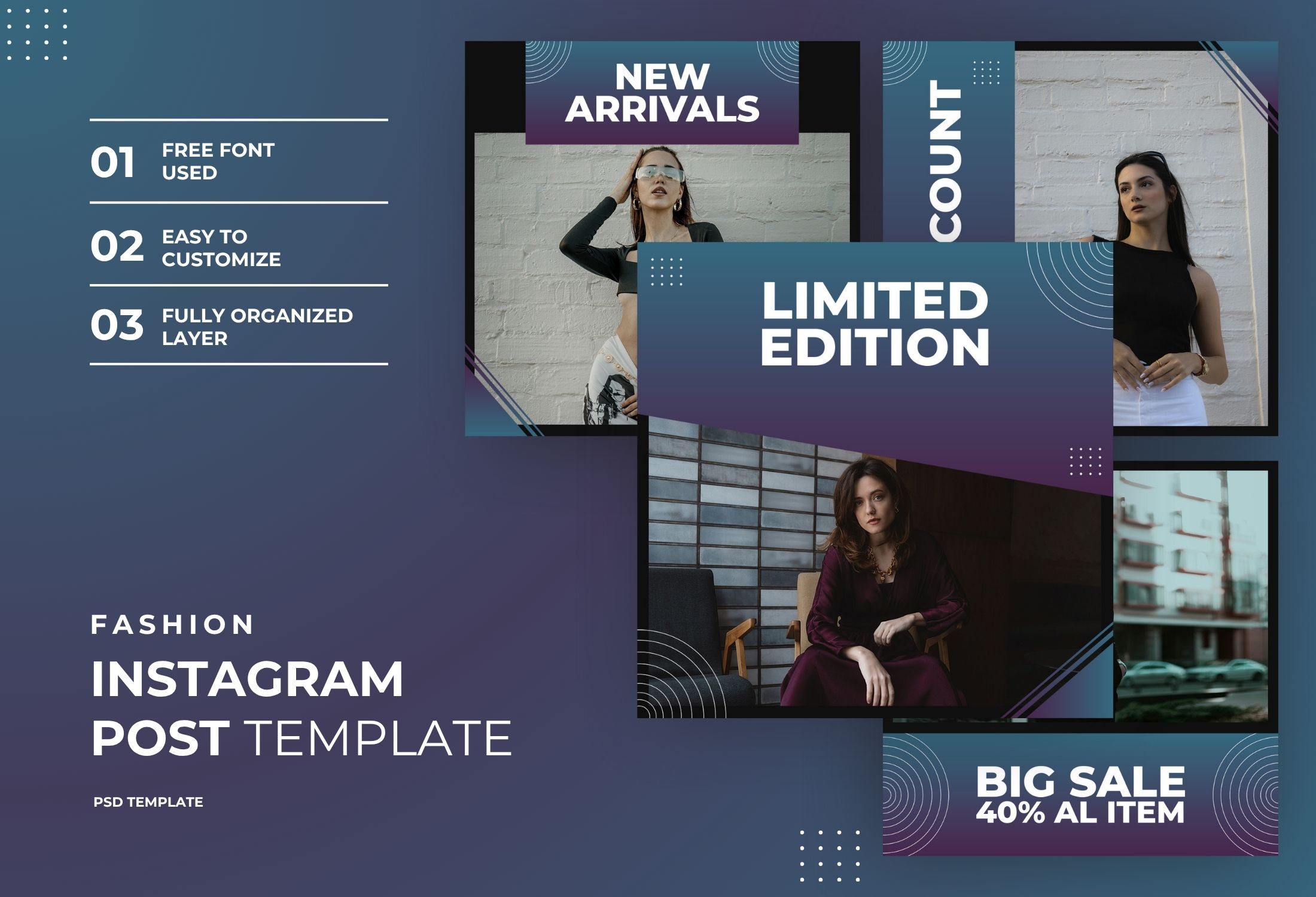 Blue And Purple Modern Fashion Promo Instagram Post Template