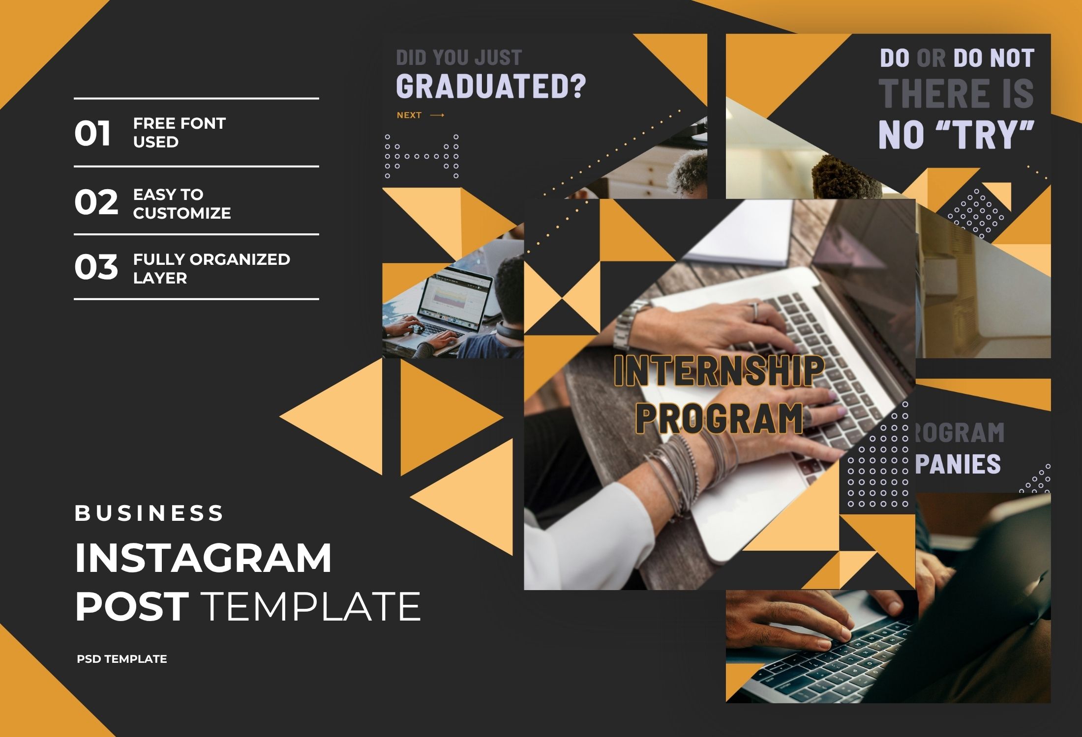 Black And Orange Modern Internship Program Instagram Post Template
