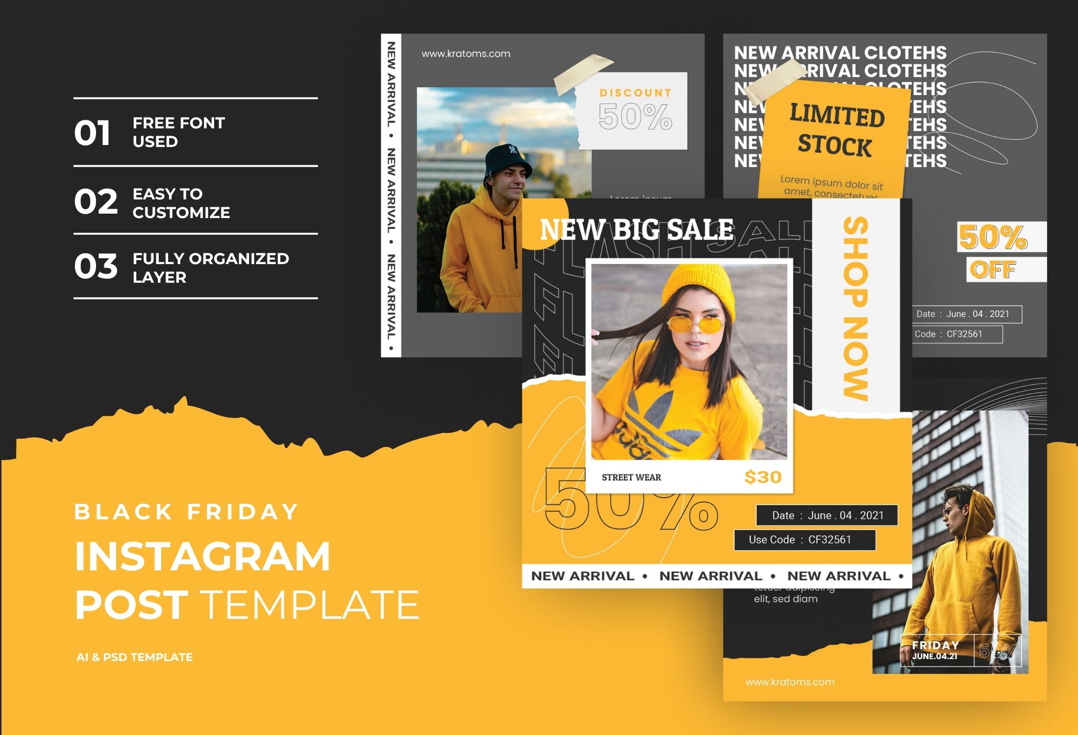 Yellow And Black Bold Fashion Sale Instagram Post Template