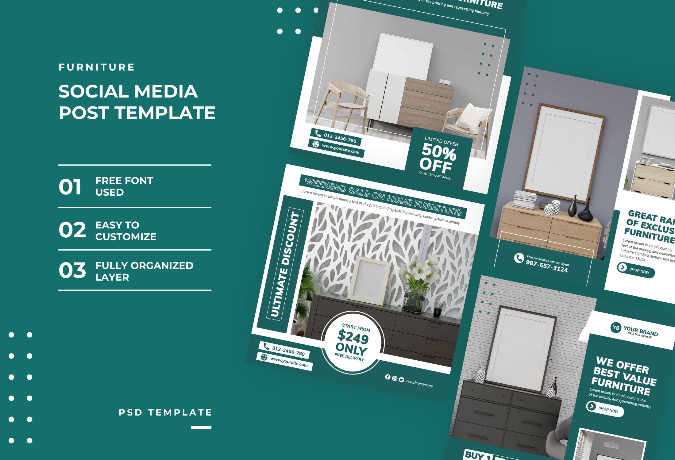 Teal Modern Furniture Sale Instagram Post Template