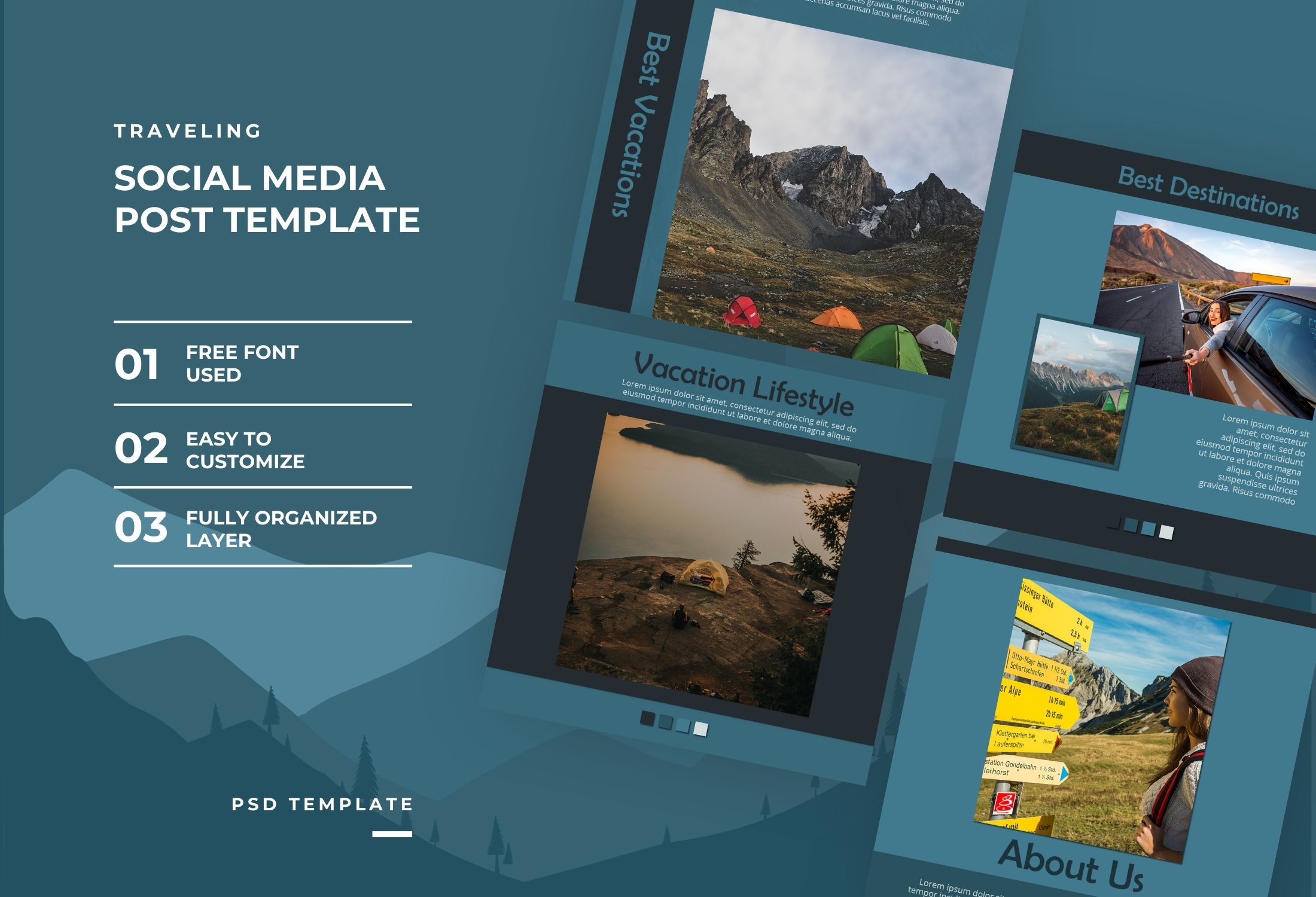 Blue Modern Travel Guide Instagram Post Template