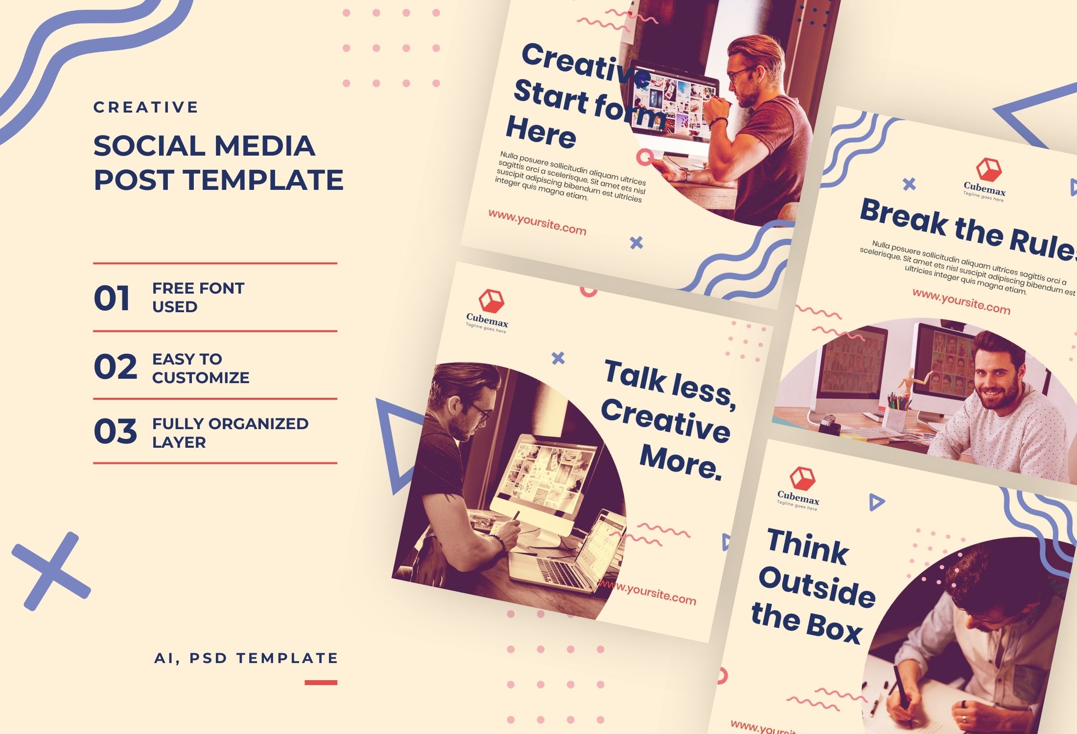 Cream And Blue Creative Business Promotion Instagram Post Template
