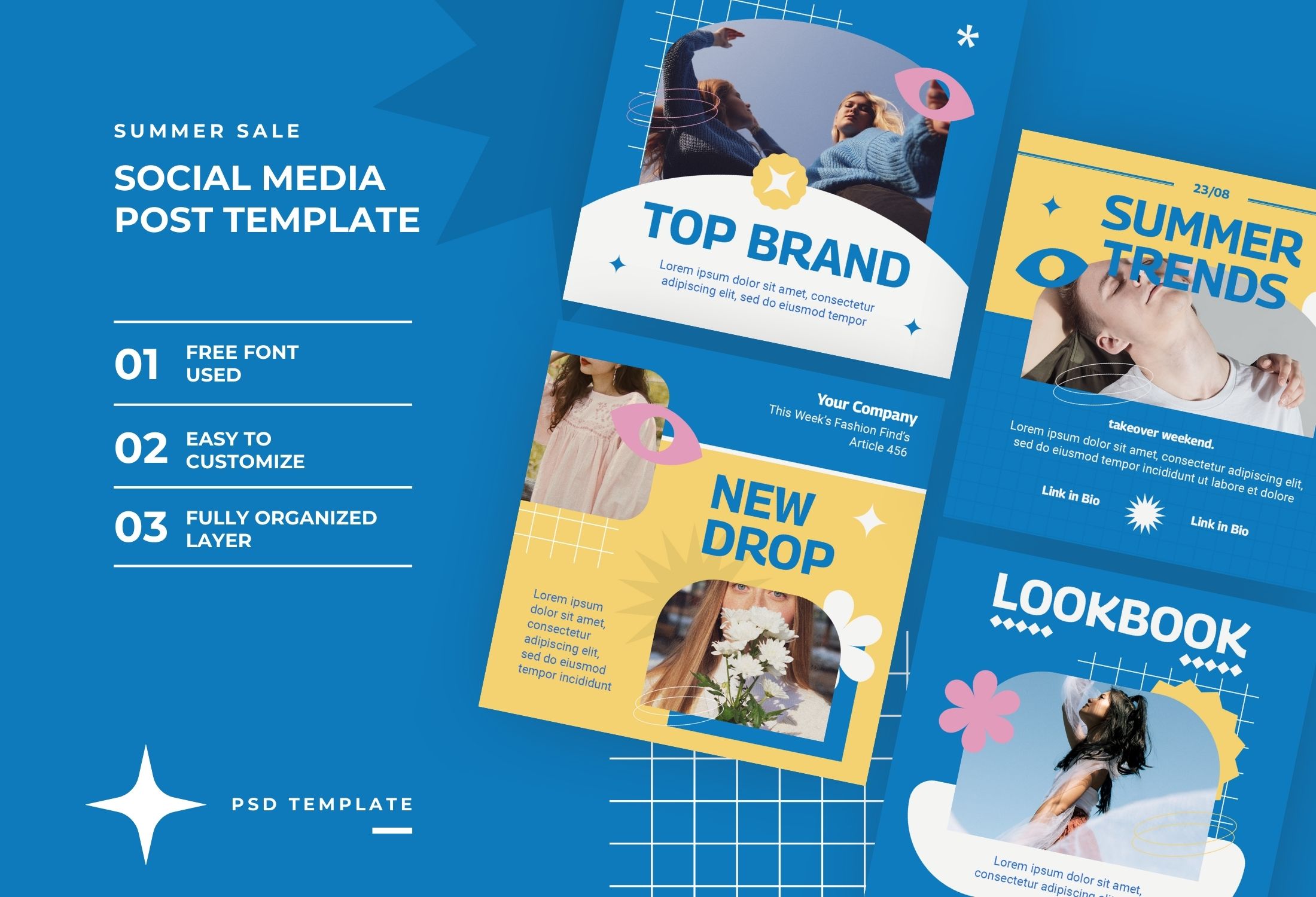 Blue And Yellow Modern Fashion Promo Instagram Post Template