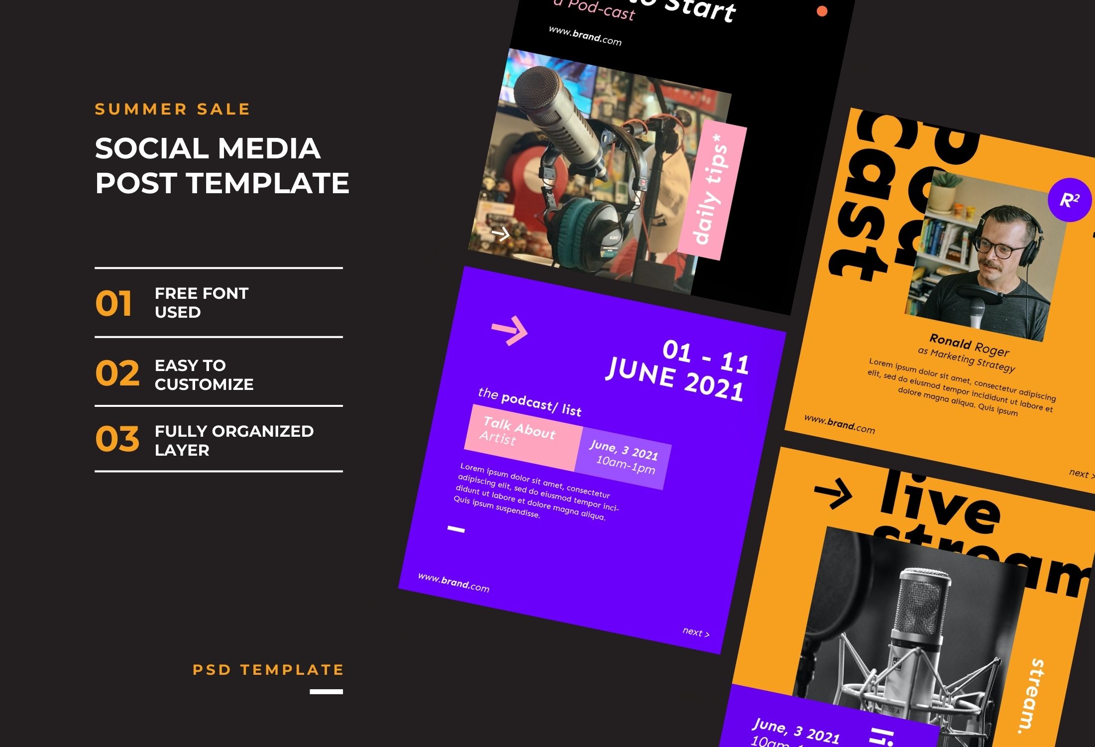 Orange And Purple Modern Podcast Promotion Instagram Post Template