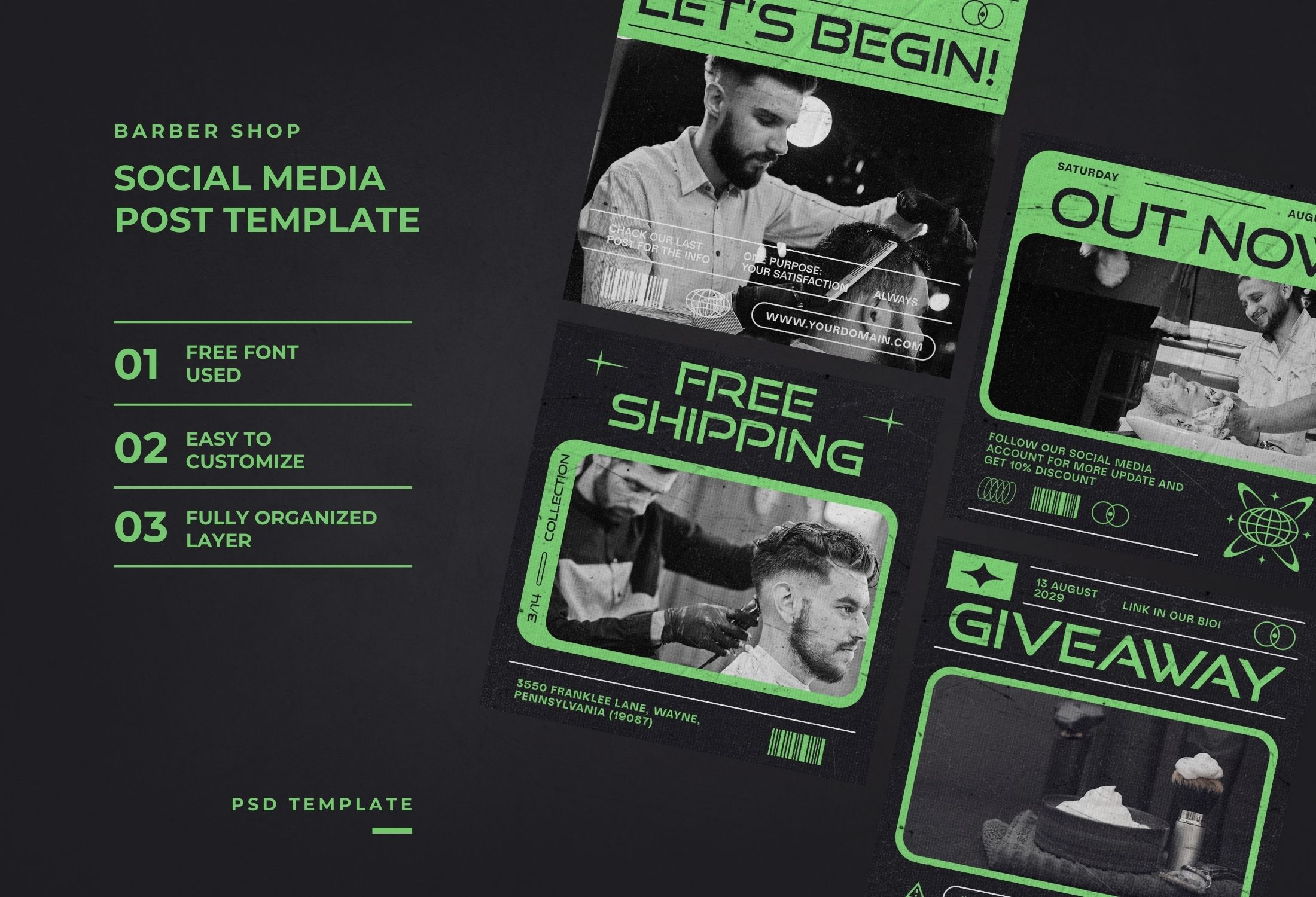 Black And Green Modern Barber Promotion Instagram Post Template