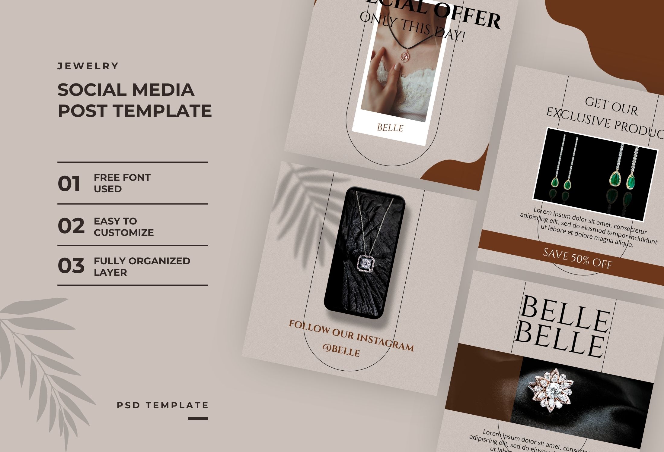 Brown & Beige Elegant Jewelry Promotion Instagram Post Template