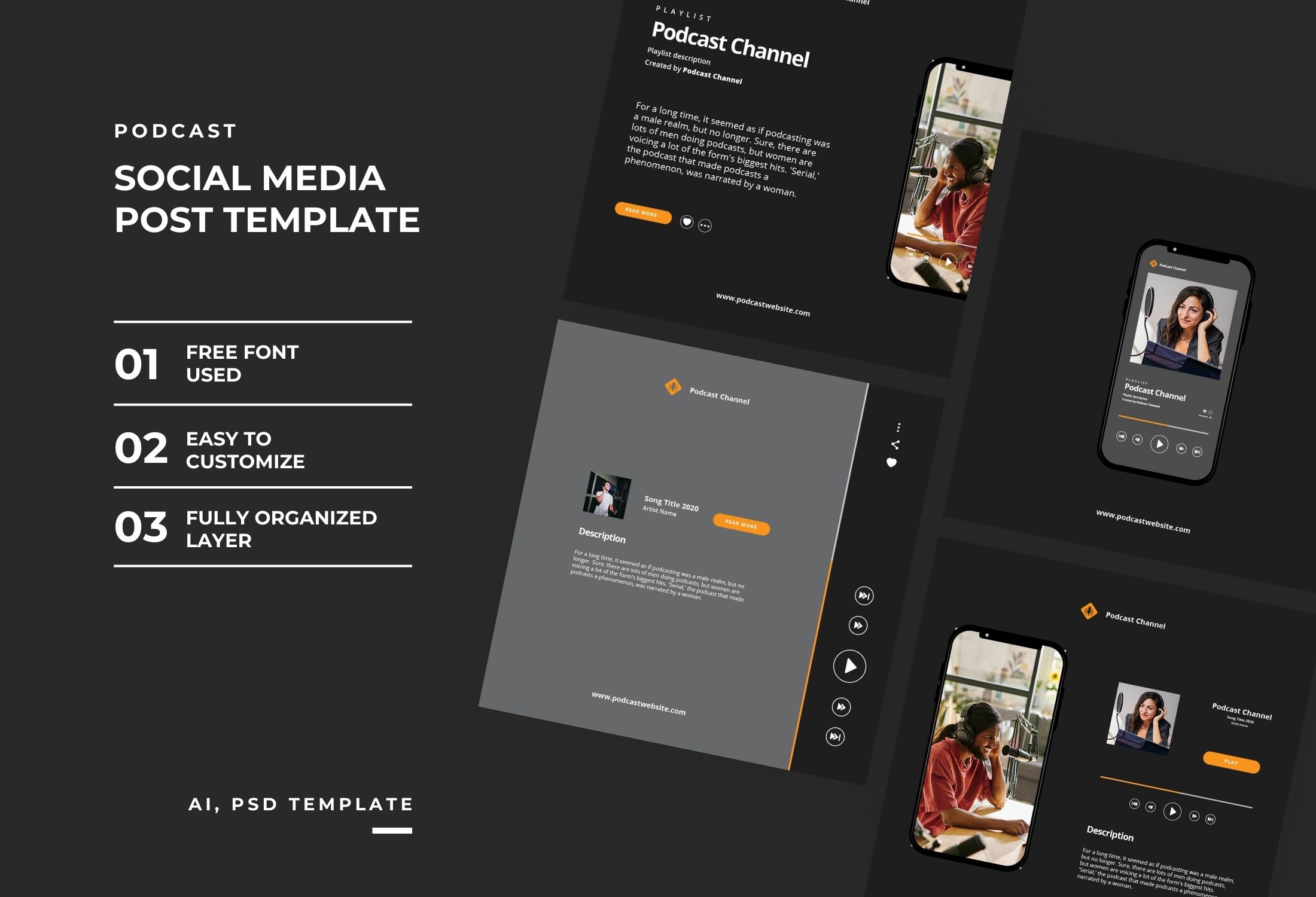 Black And Orange Modern Podcast Channel Instagram Post Template