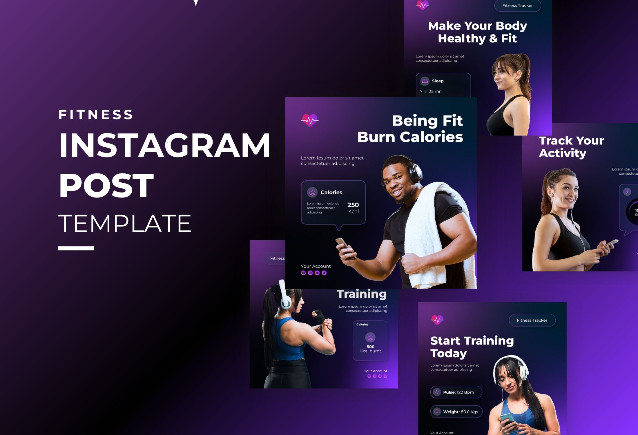 Purple Modern Fitness Motivation Instagram Post Template
