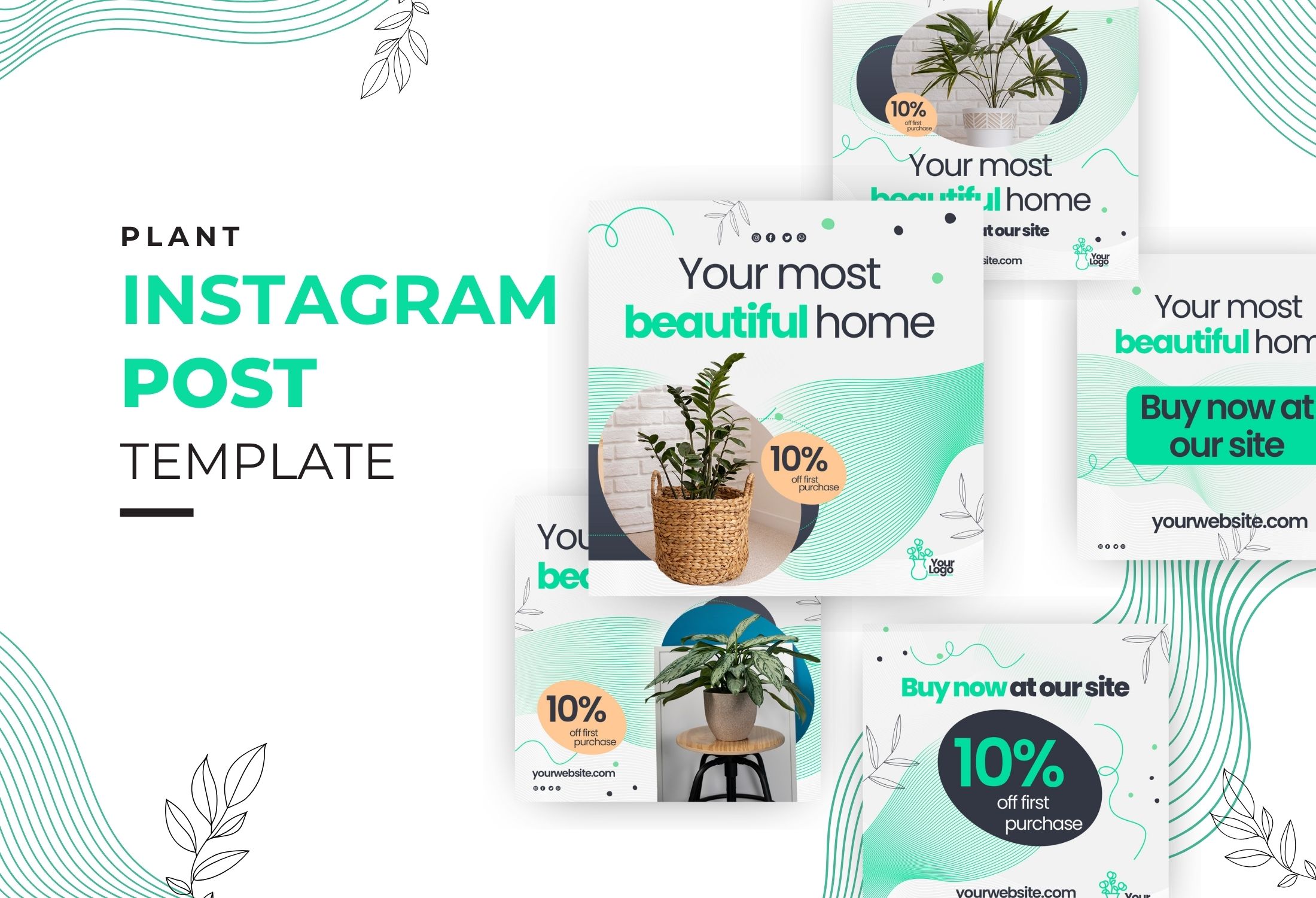 White And Green Modern Home Decor Instagram Post Template