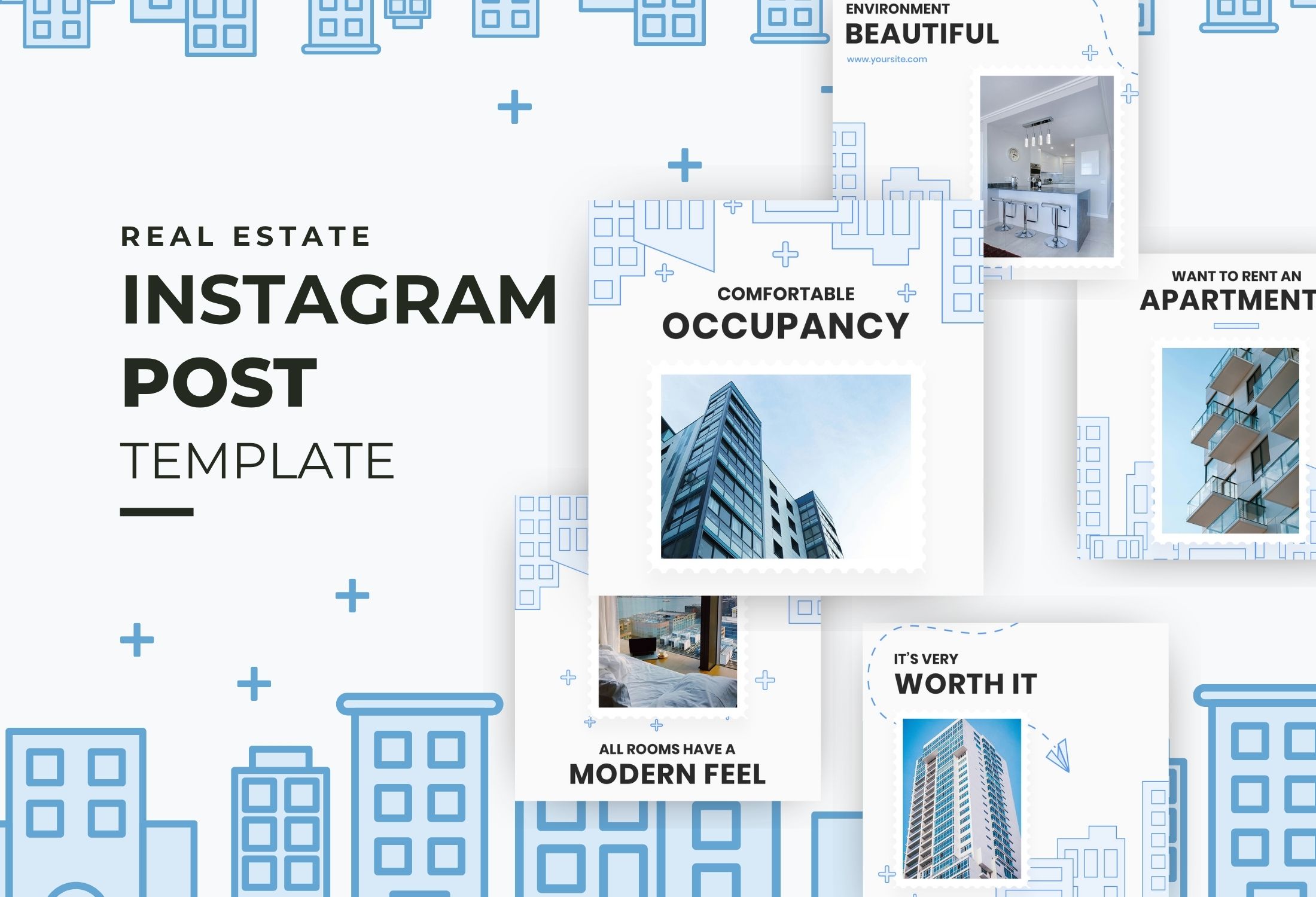 White And Blue Modern Real Estate Instagram Post Template