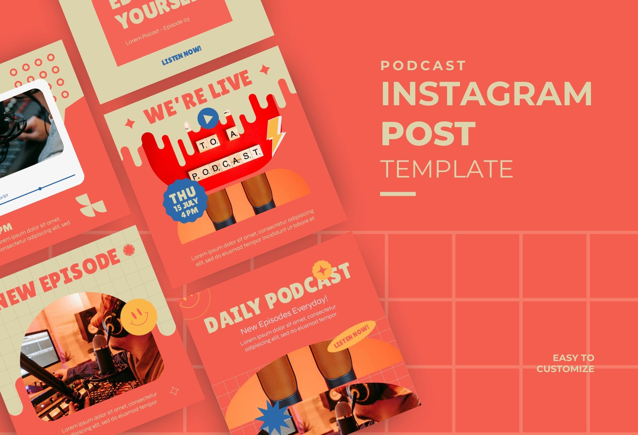 Red Modern Podcast Promotion Instagram Post Template