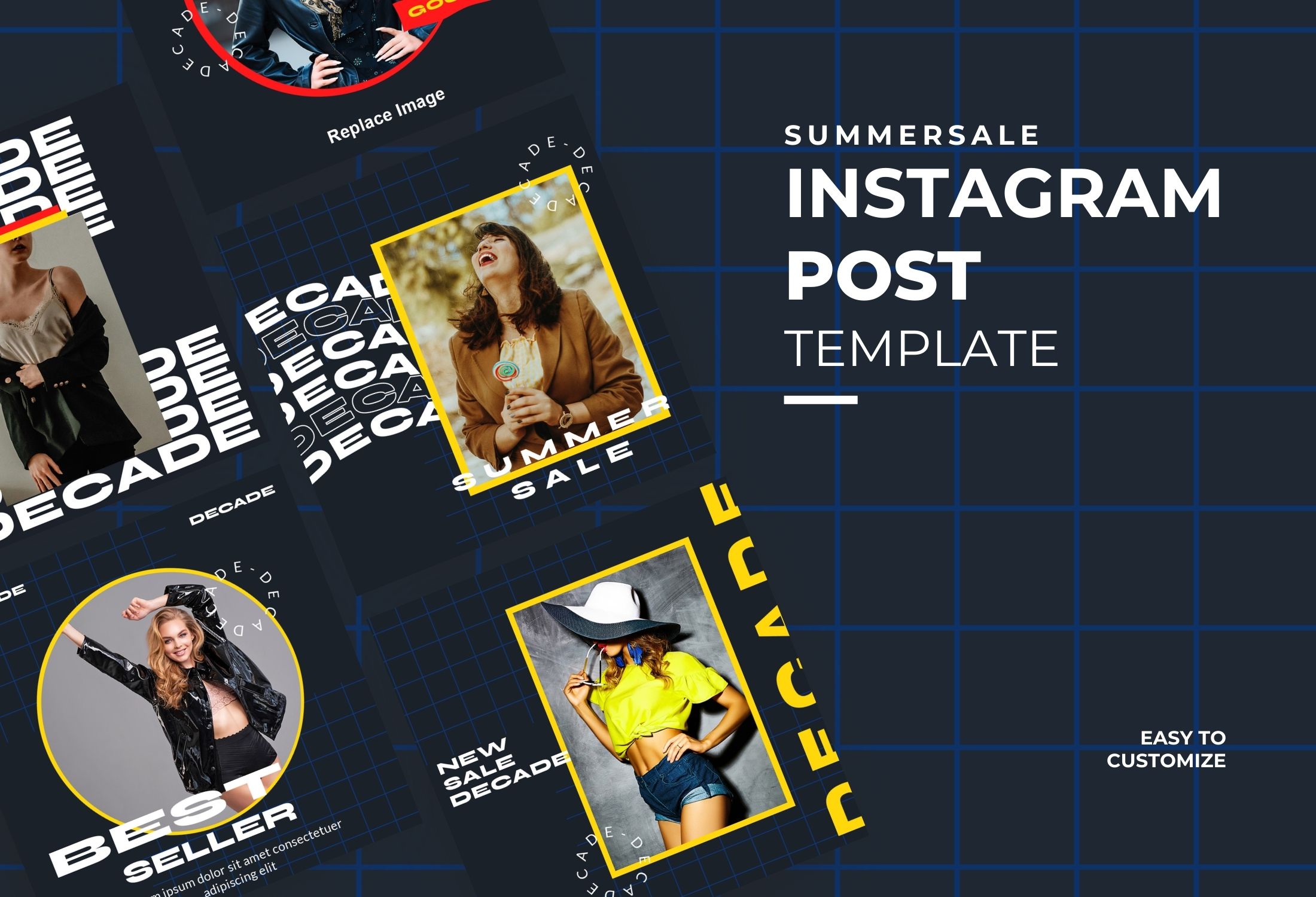Blue And Yellow Bold Fashion Sale Instagram Post Template