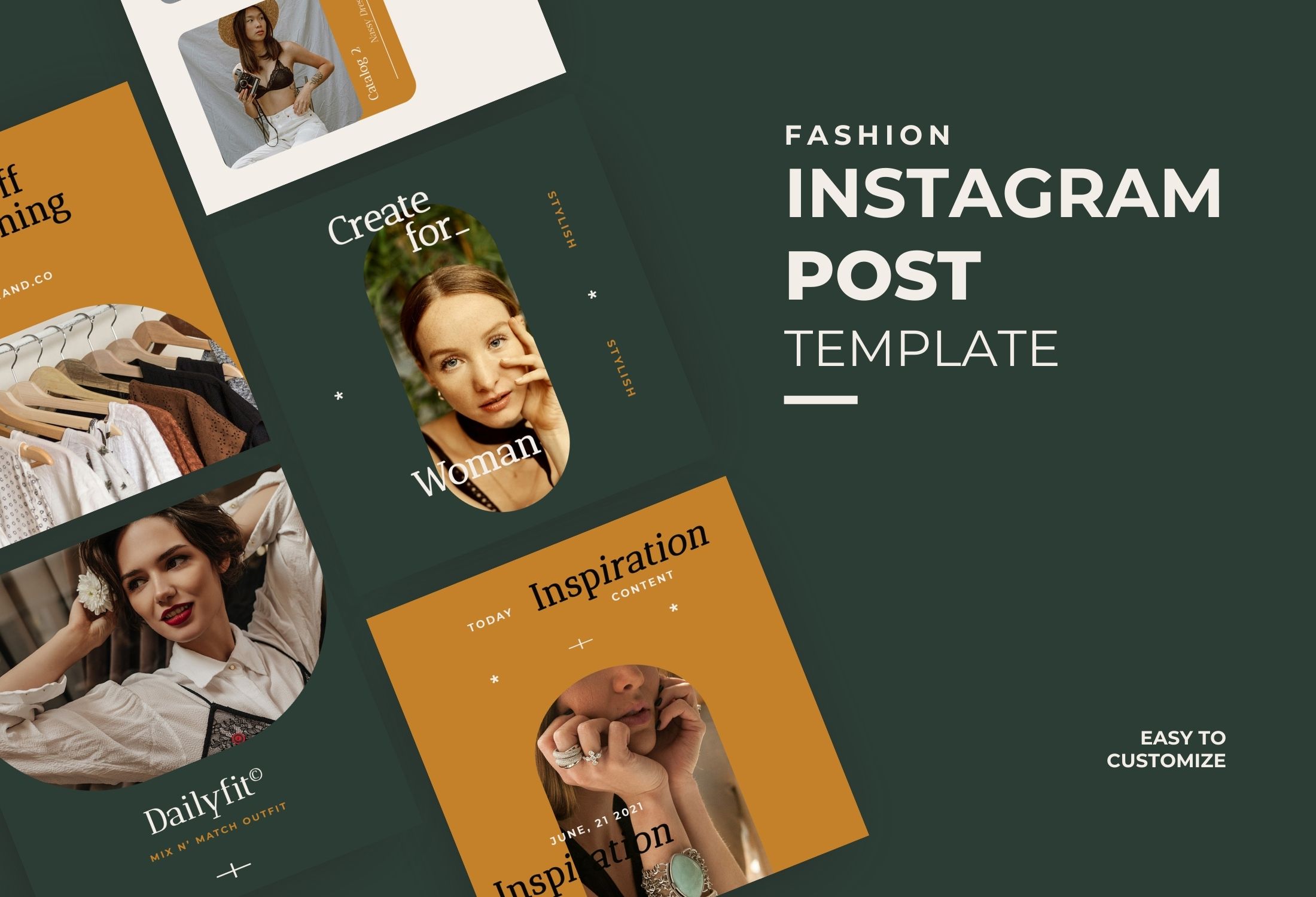 Dark Green And Orange Modern Fashion Inspiration Instagram Post Template