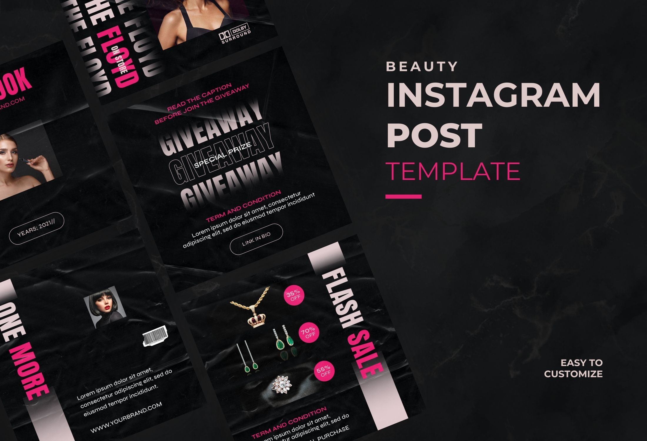 Black And Pink Modern Beauty Giveaway Instagram Post Template