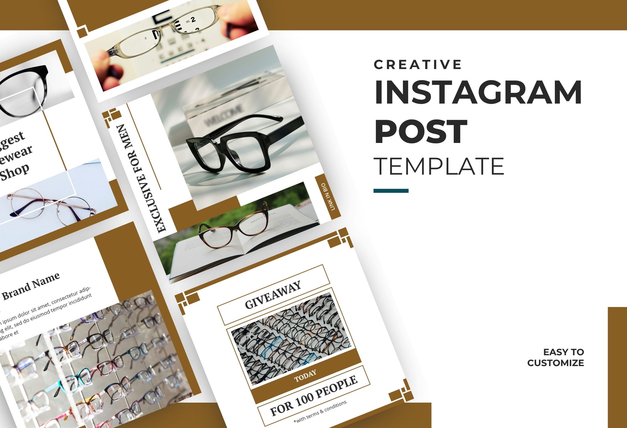 Brown And White Modern Eyewear Promotion Instagram Post Template