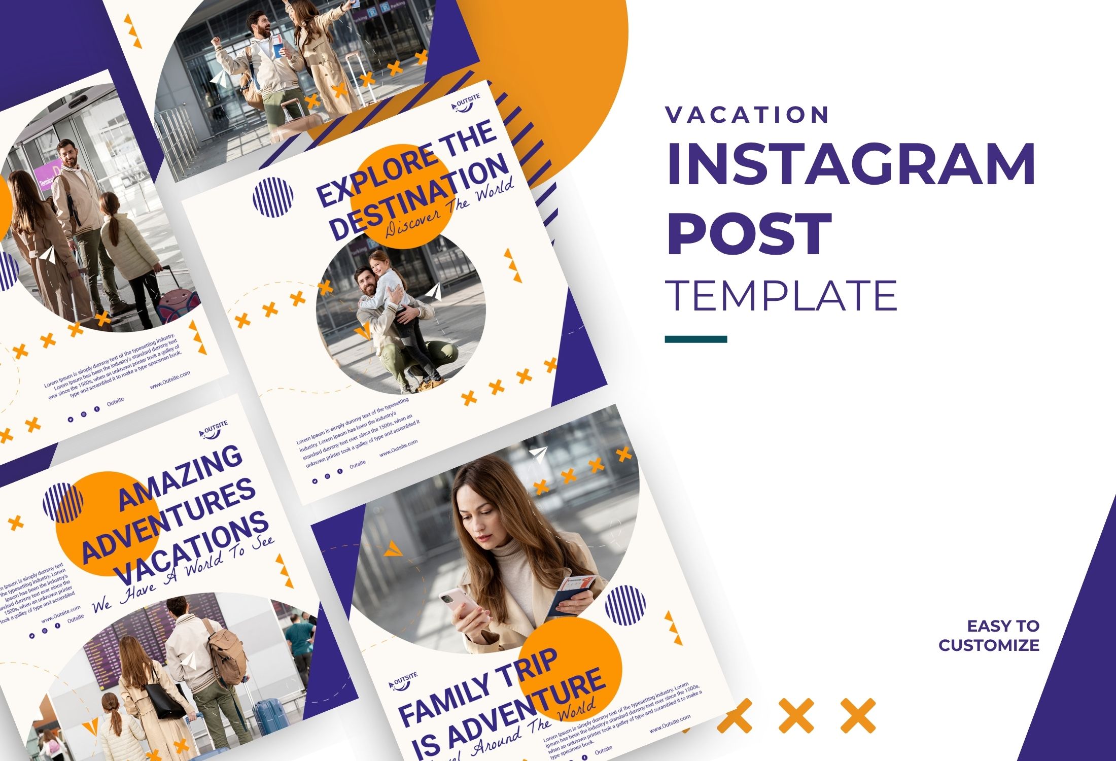 Orange And Purple Modern Travel Promotion Instagram Post Template