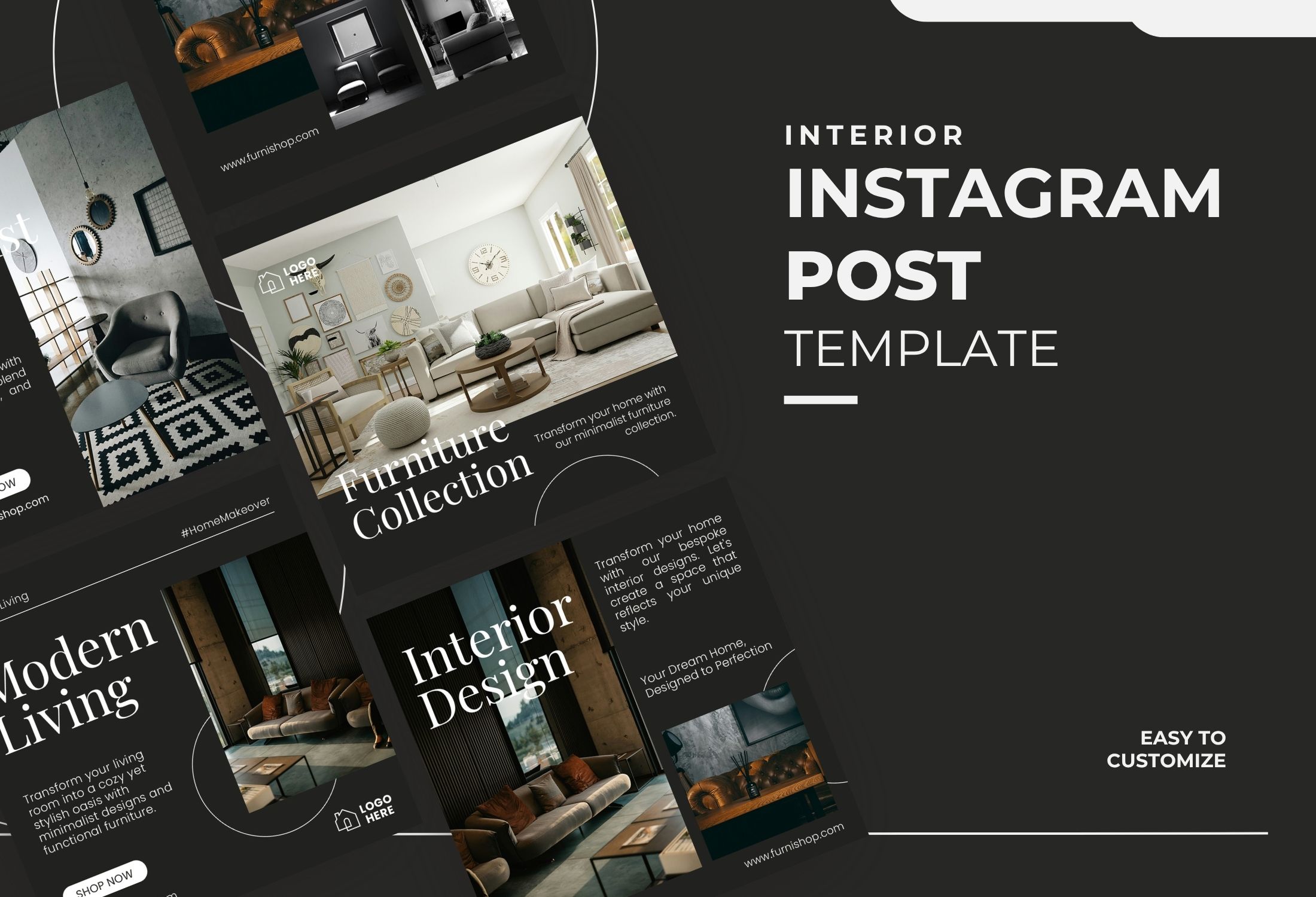 Black And White Modern Furniture Collection Instagram Post Template