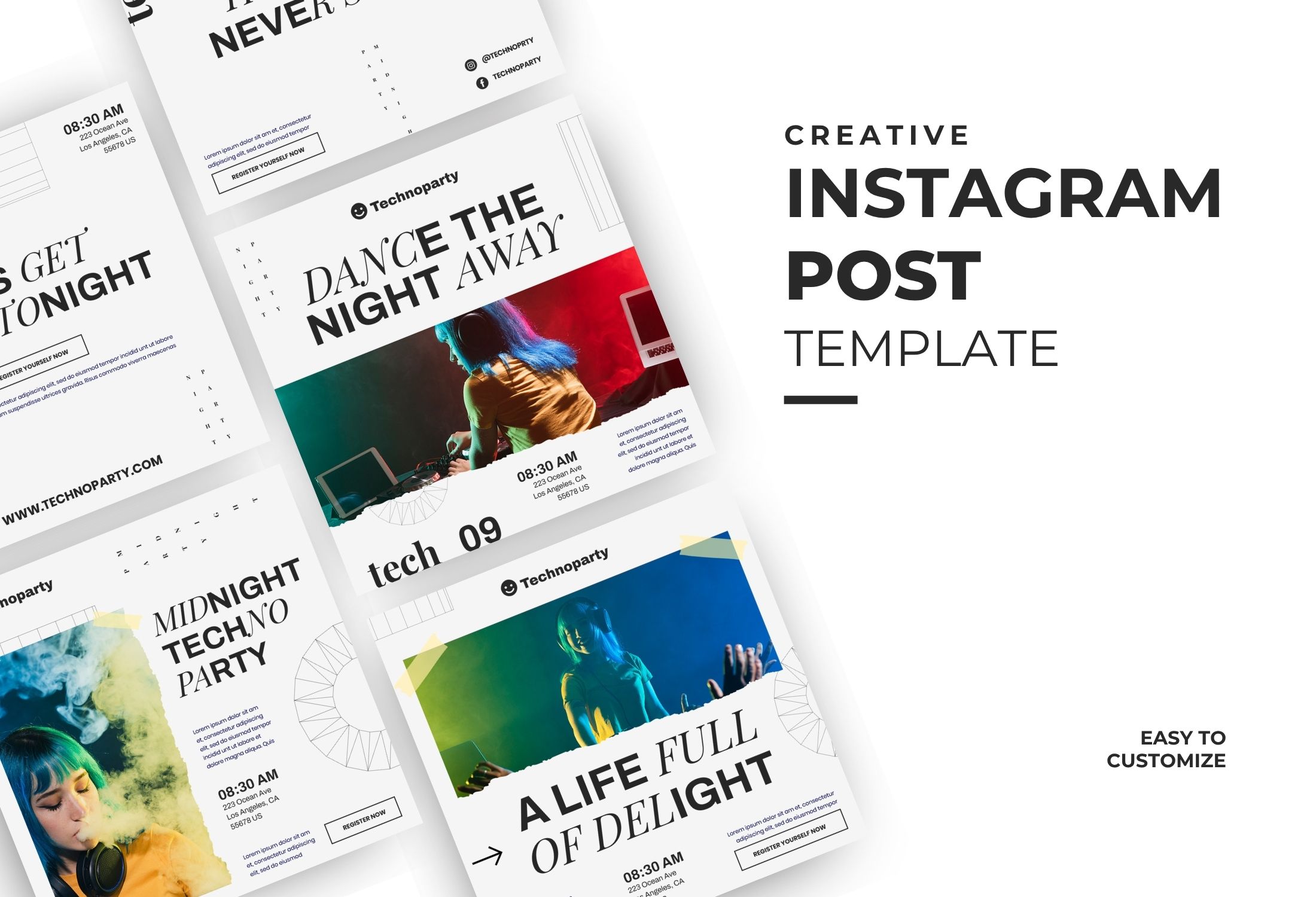 White And Blue Creative Party Promotion Instagram Post Template