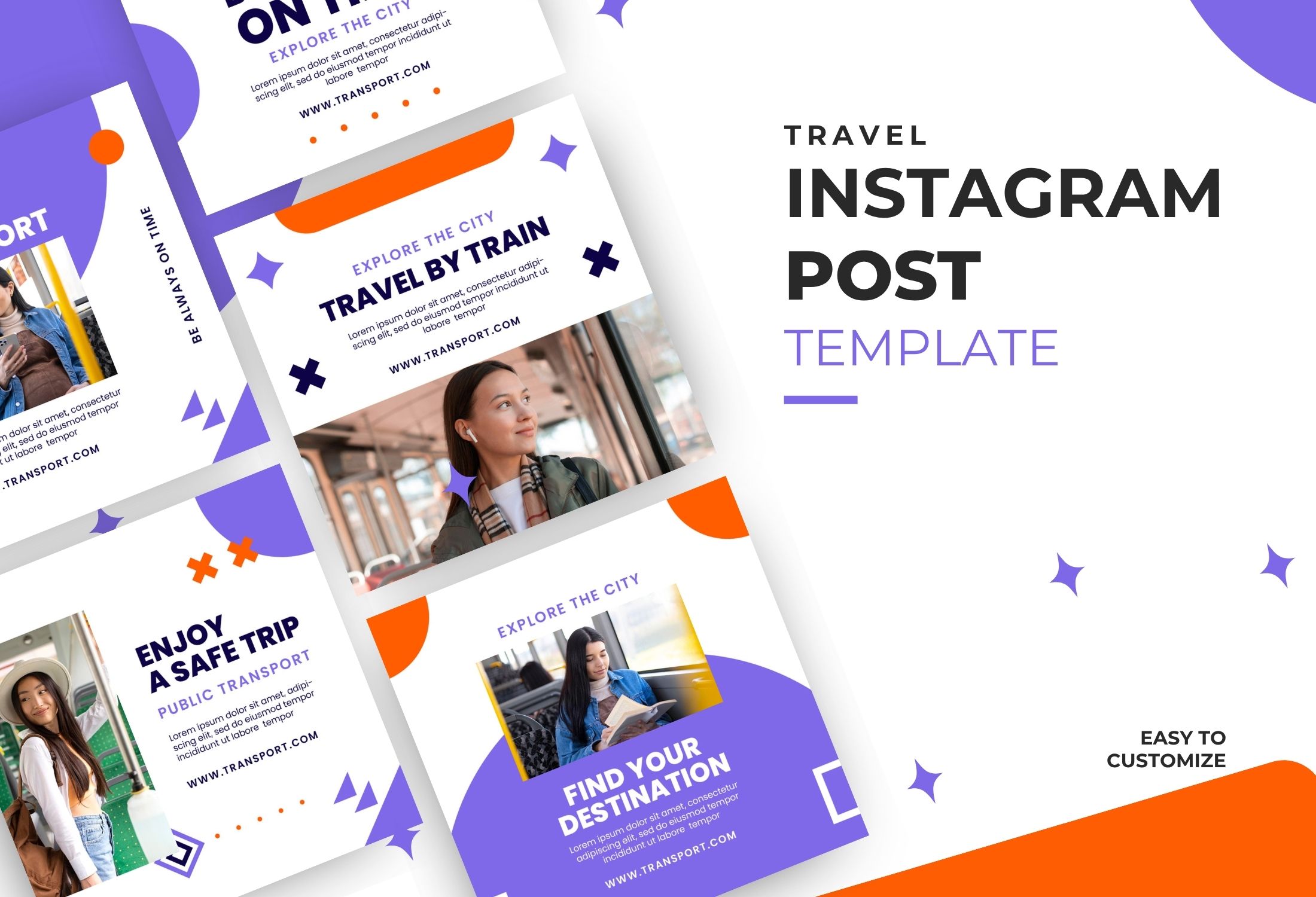 Purple And Orange Modern Travel Promotion Instagram Post Template