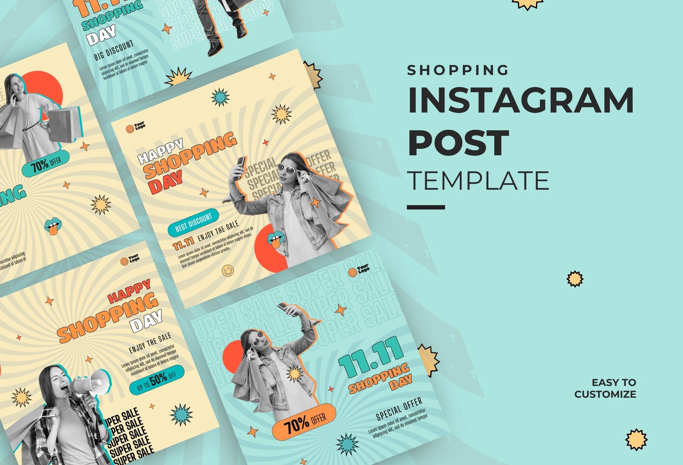 Teal And Orange Creative Shopping Promo Instagram Post Template